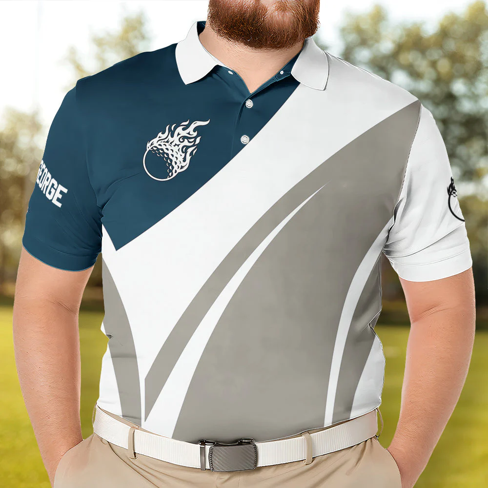Hot Golf Fire Golf Polo Gift For Golf Lover Dad Husband - Custom Golf Shirt - Image 2