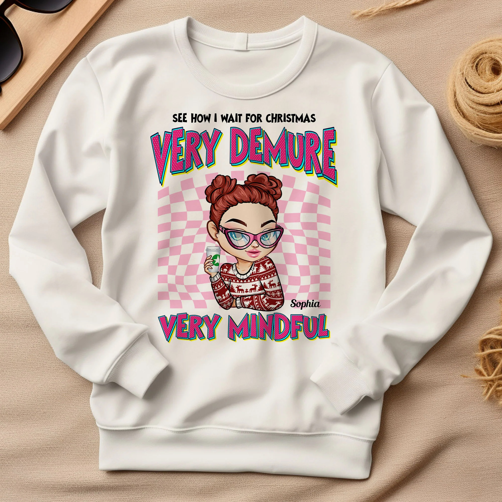 How I Wait For Christmas? Very Demure, Very Mindful - Personalized Sweatshirt - Image 2
