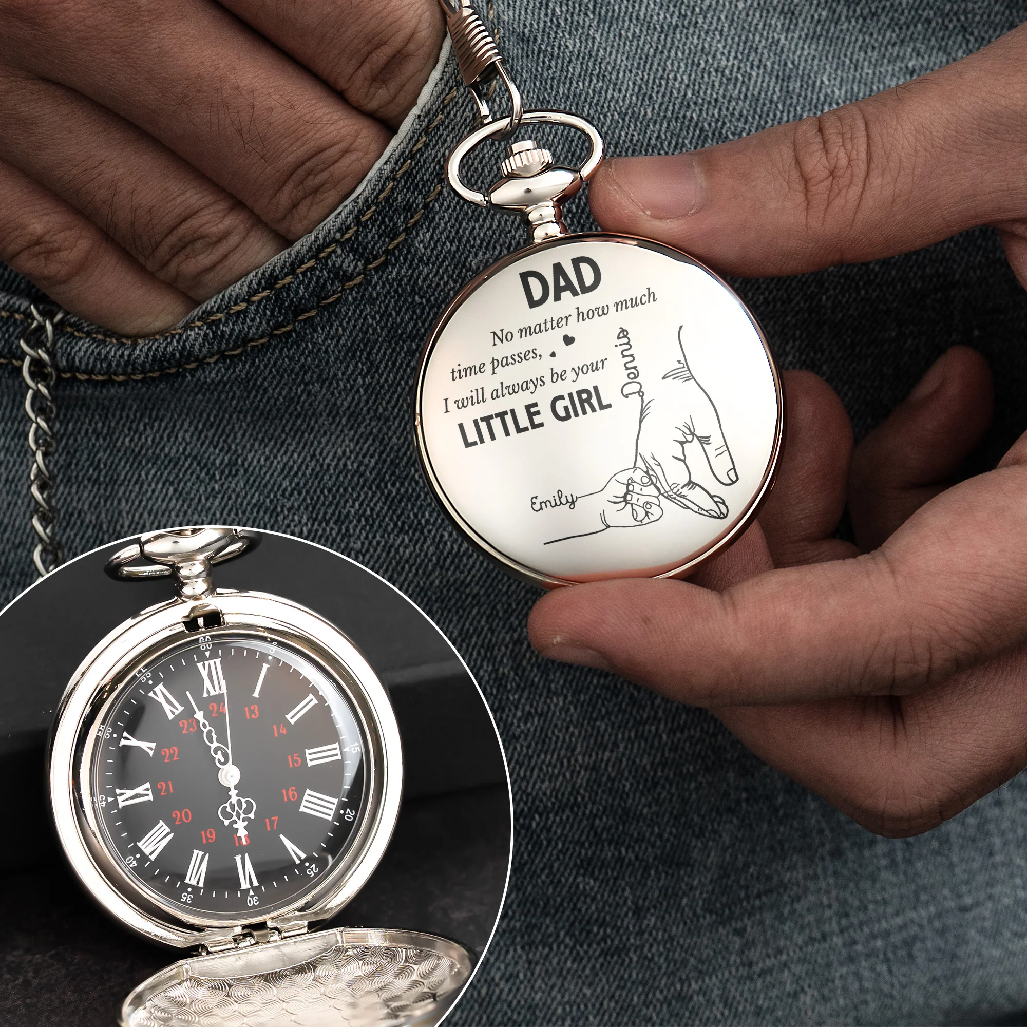 How Much Time Passes, I Will Always Be Your Little Girl - Personalized Pocket Watch - Gift For Dad - Image 2