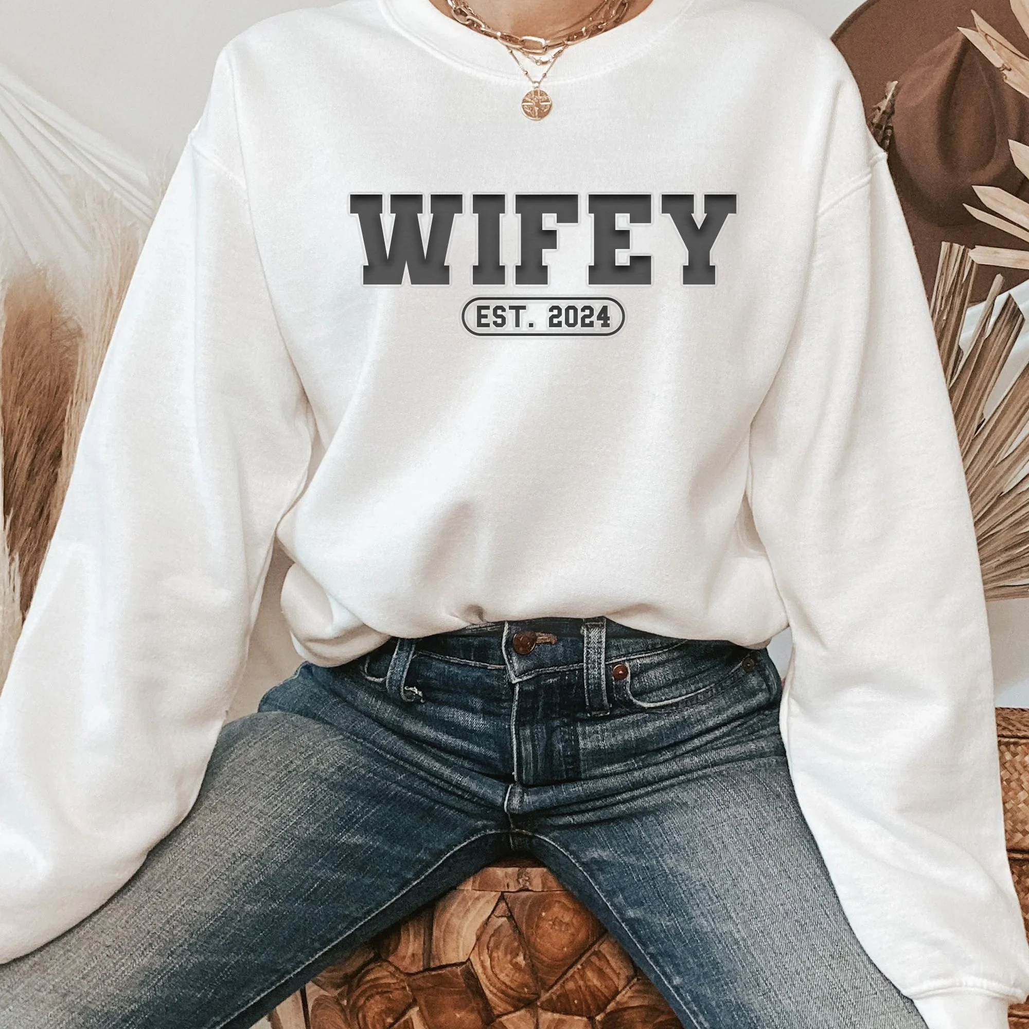 Hubby & Wifey Est. - Personalized Puff Print Sweatshirt - Image 3