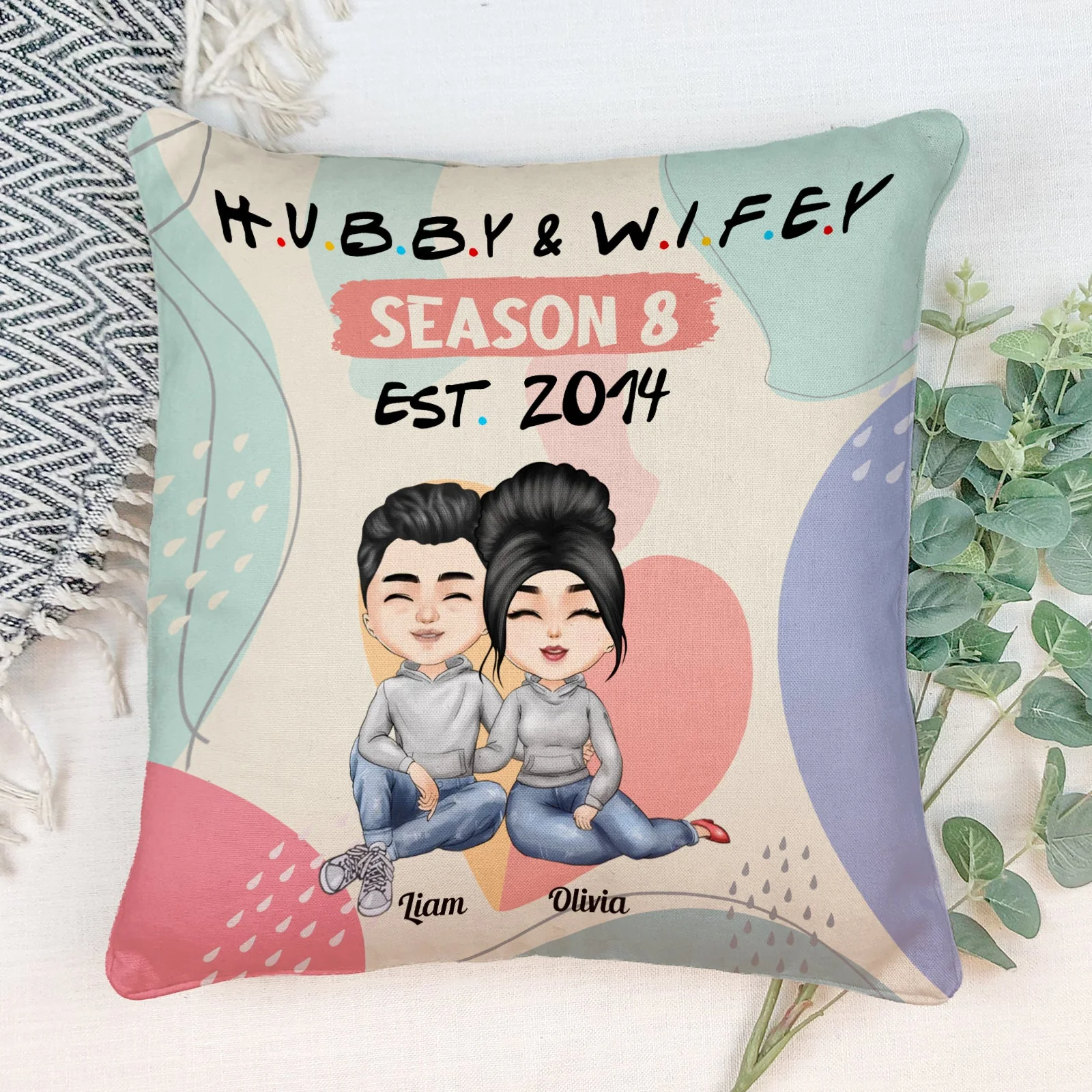 Hubby & Wifey Season 8 - Personalized Pillow (Insert Included) - Birthday Anniversary Gift For Husband, Wife - Gift From Daughters, Sons For Parents - Image 2