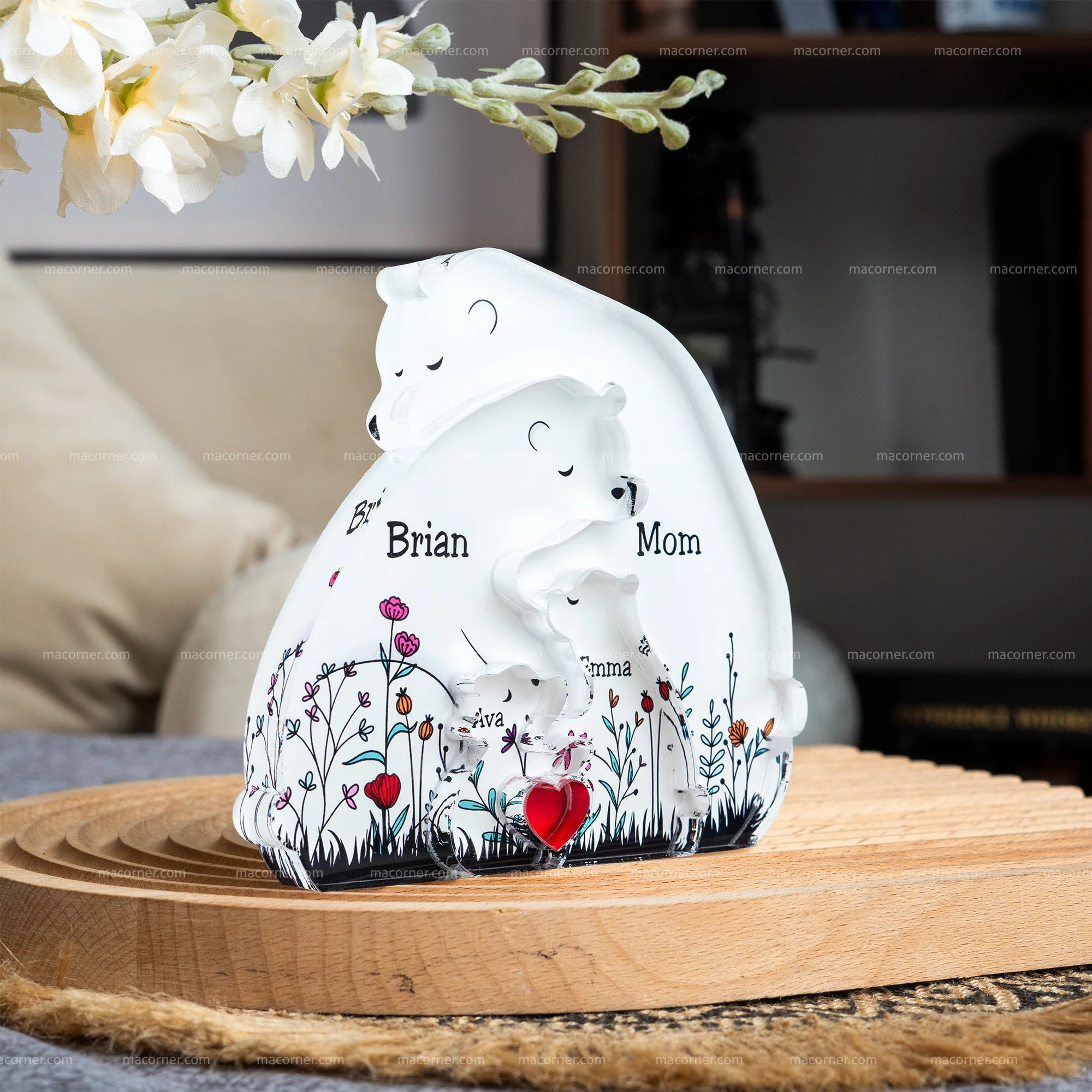 Hugging Bear Family Floral Version - Acrylic Bear Family Puzzle - Image 3