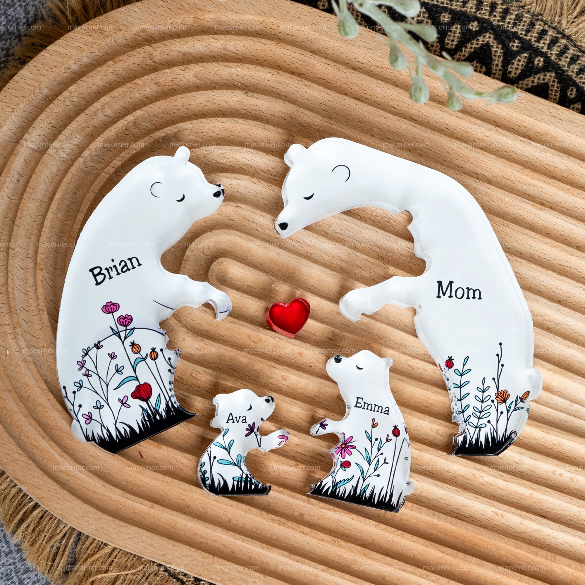 Hugging Bear Family Floral Version - Acrylic Bear Family Puzzle - Image 4
