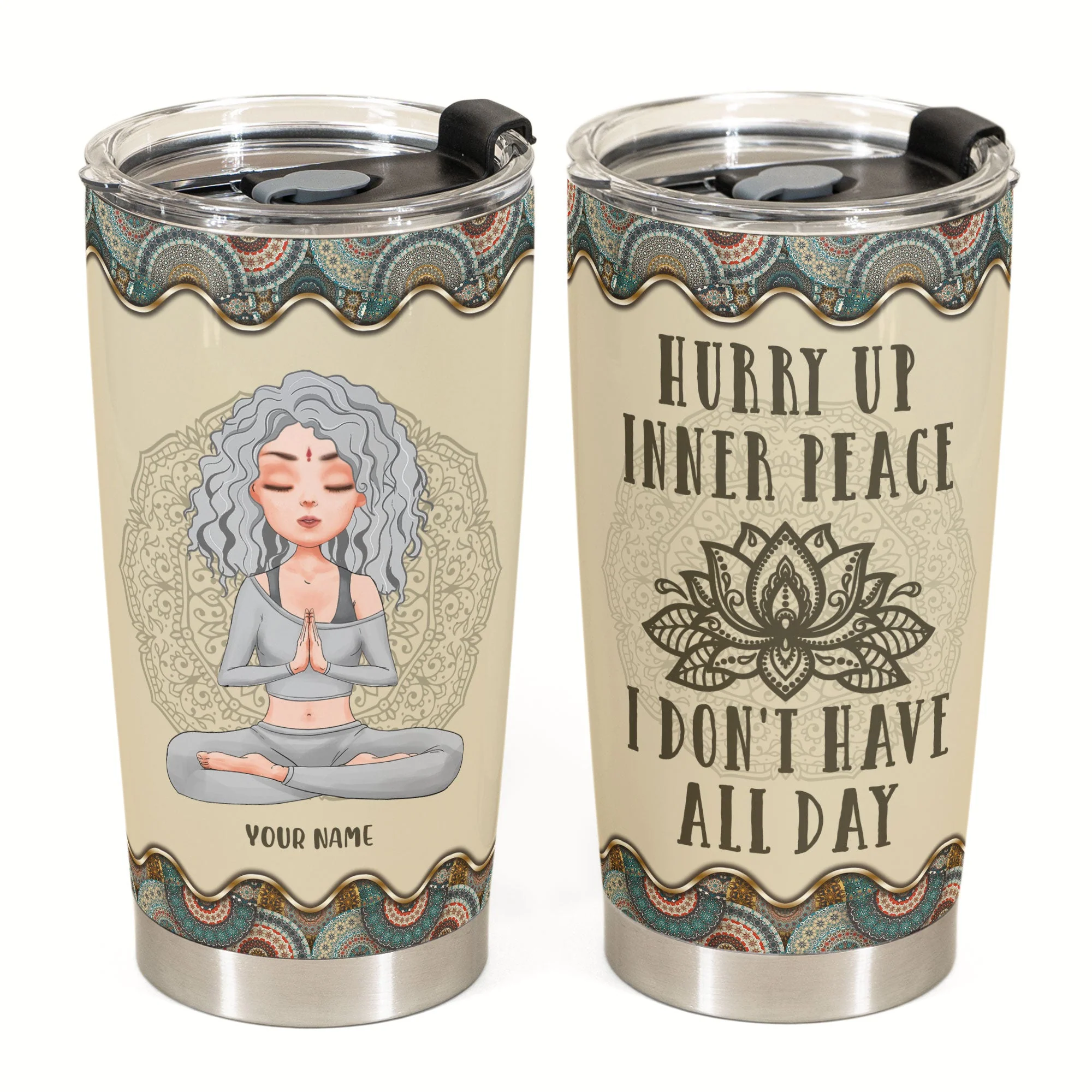 Hurry Up Inner Peace I Don't Have All Day - Personalized Tumbler Cup - Gift For Yoga Lover - Image 4