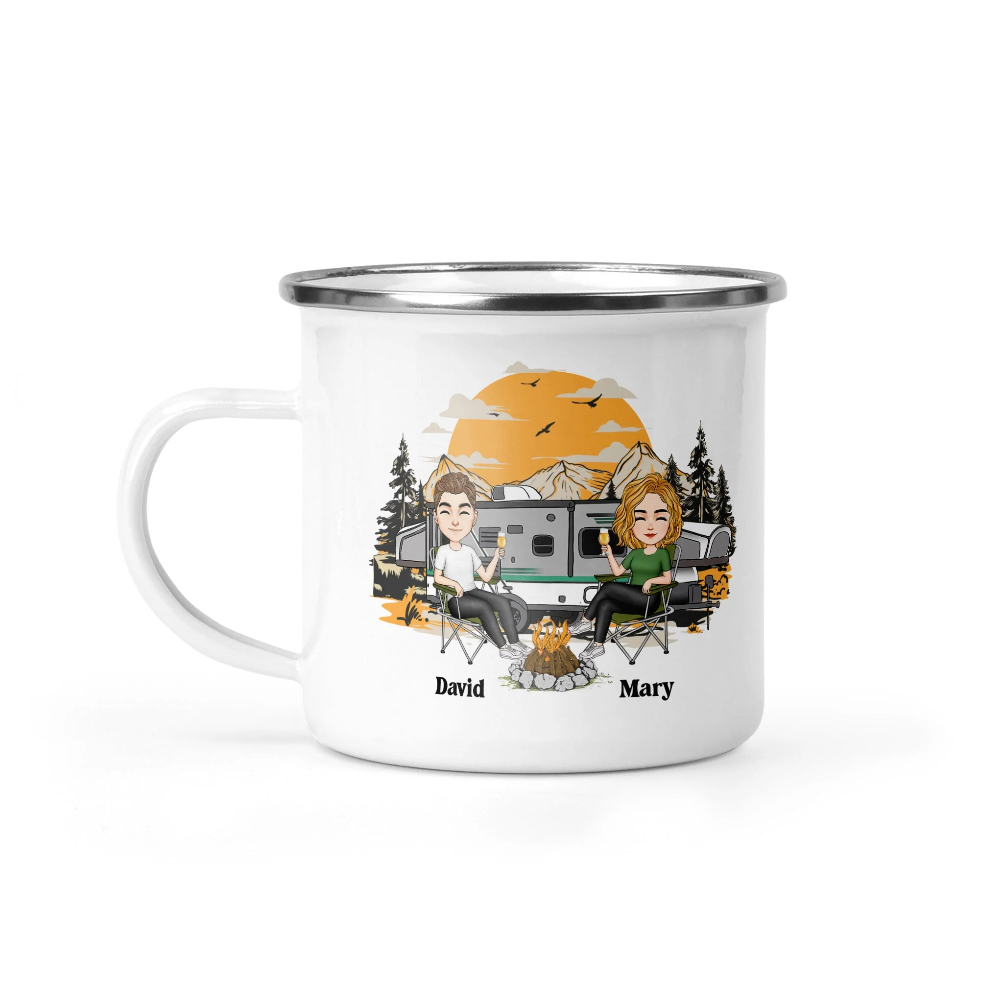 Husband And Wife Camping Partners For Life - Personalized Enamel Mug - Image 2