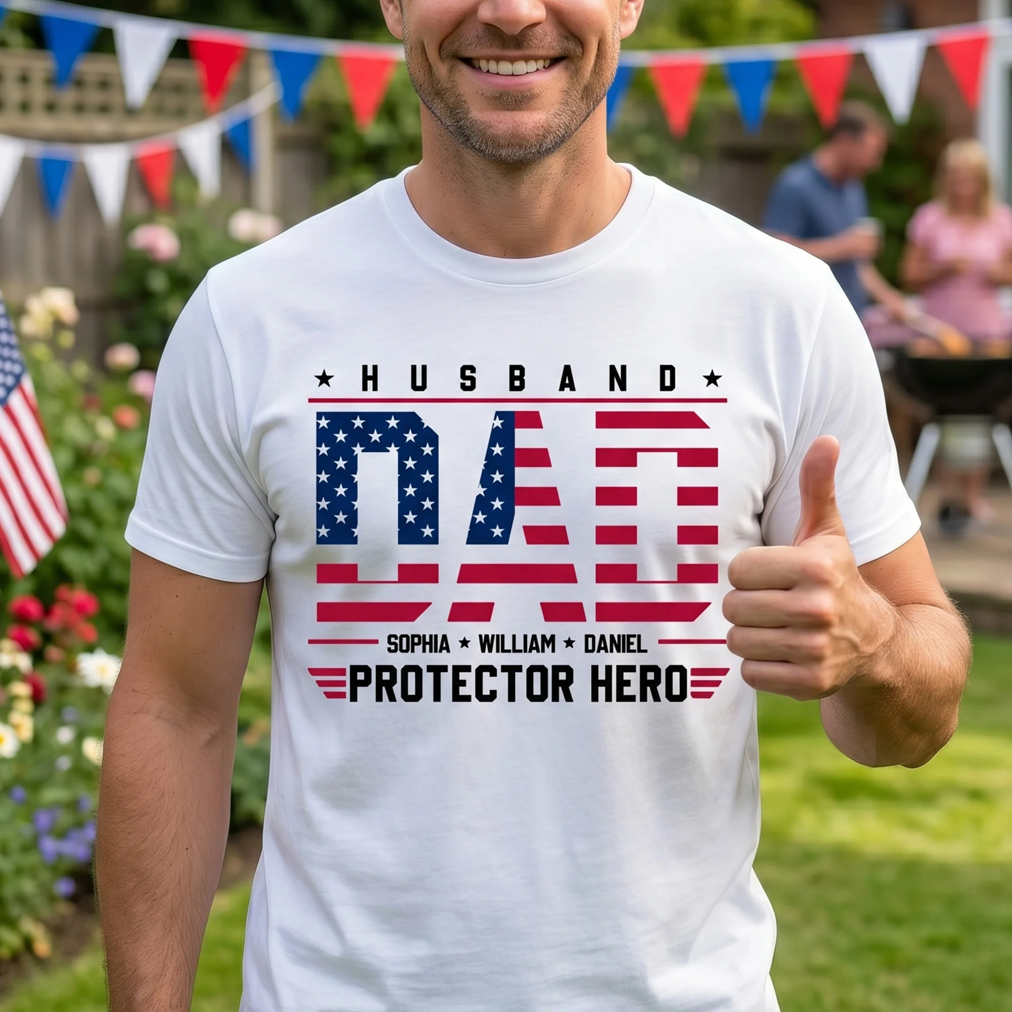 Husband Dad Hero Usa Flag Gift For Dad Grandpa Patriotic Dad - Personalized Shirt - Image 3