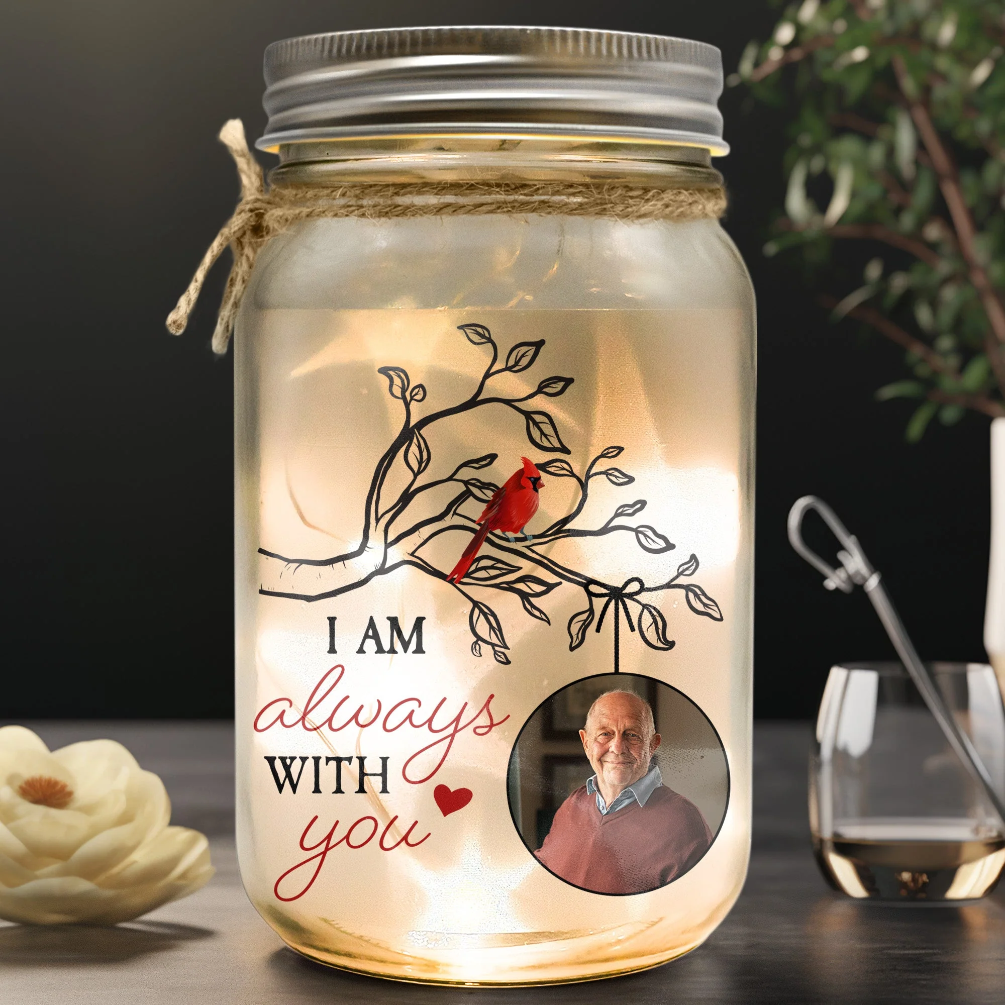 I Am Always With You - Personalized Mason Jar Photo Light