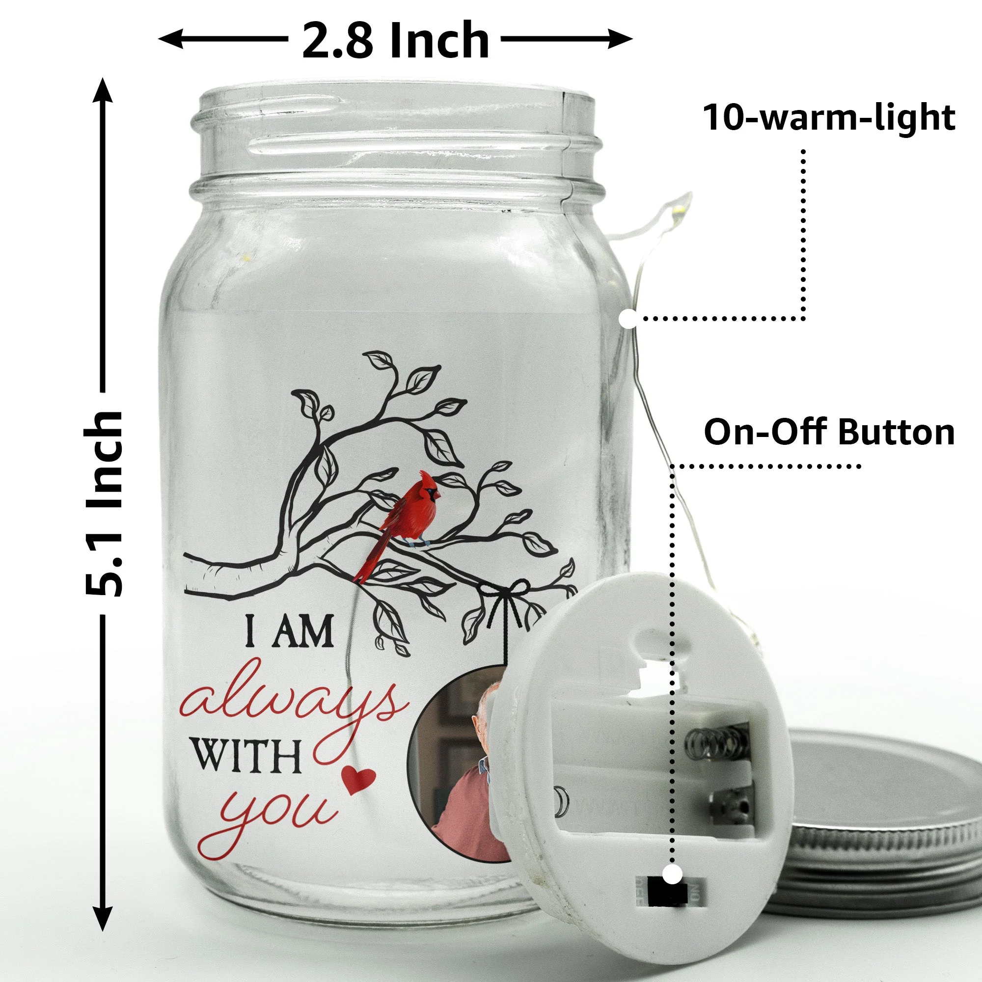 I Am Always With You - Personalized Mason Jar Photo Light - Image 6