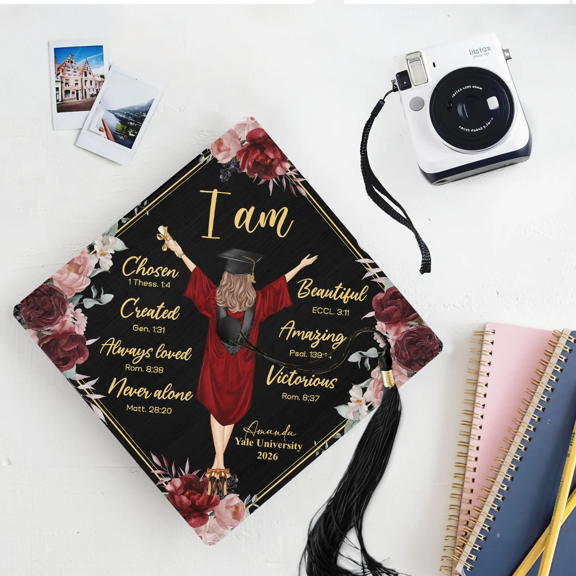 I Am Chosen Created Loved - Personalized Graduation Cap Topper - Image 2