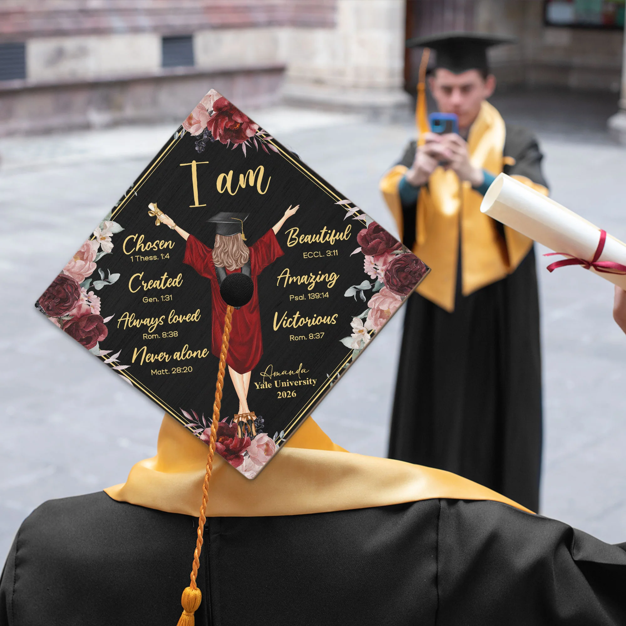 I Am Chosen Created Loved - Personalized Graduation Cap Topper - Image 5