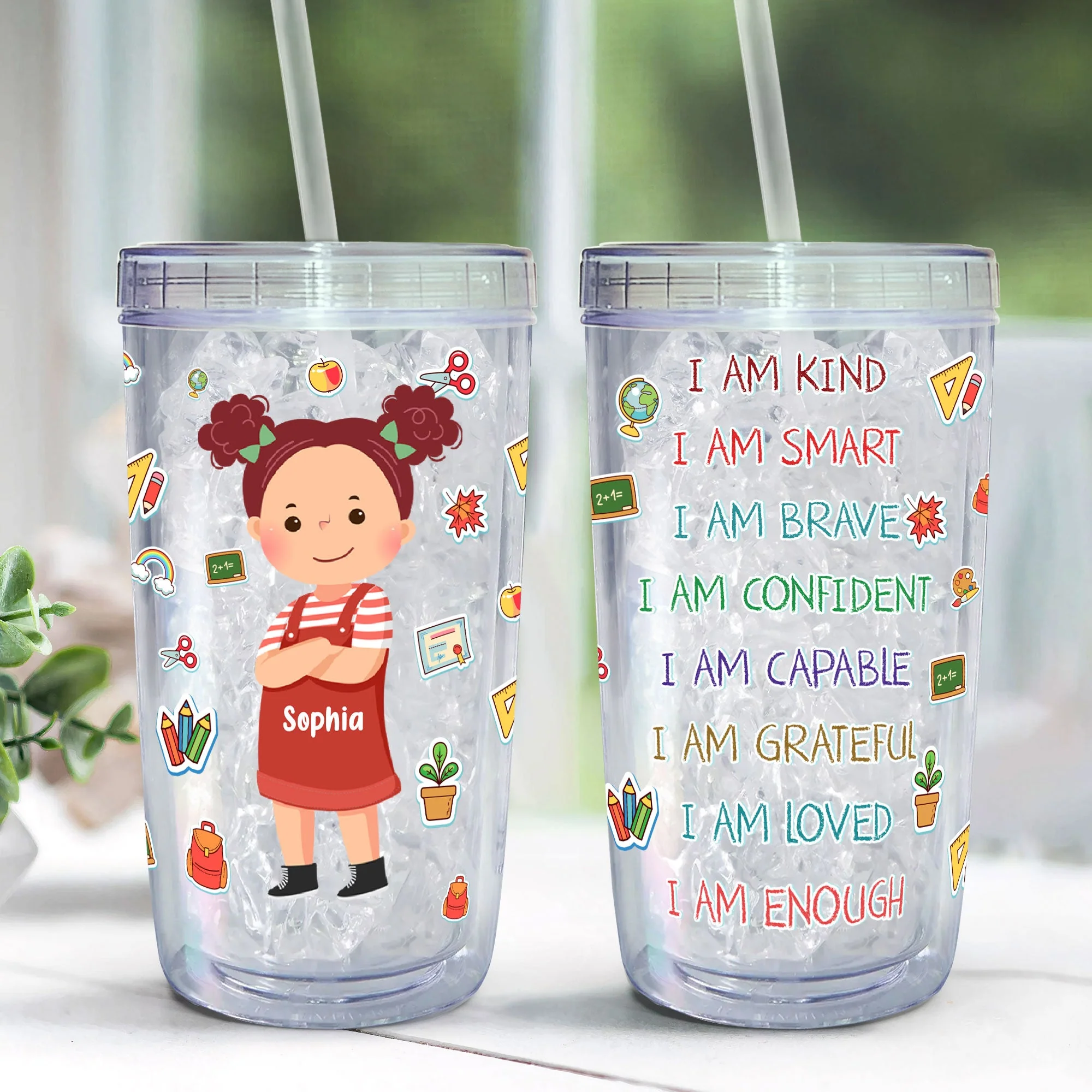 I Am Grateful I Am Enough - Personalized Acrylic Tumbler With Straw - Image 3