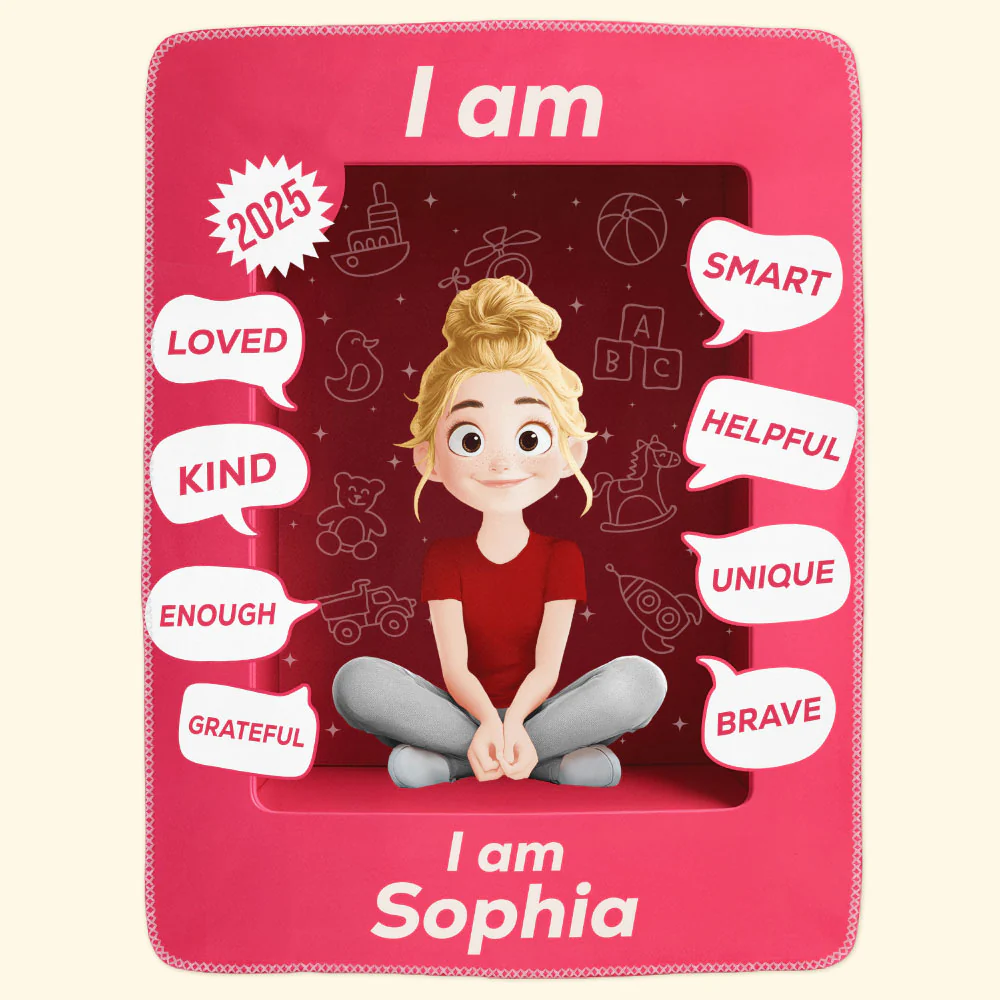 I Am Kind Kid Affirmation Toy Box - Personalized Blanket - Image 2