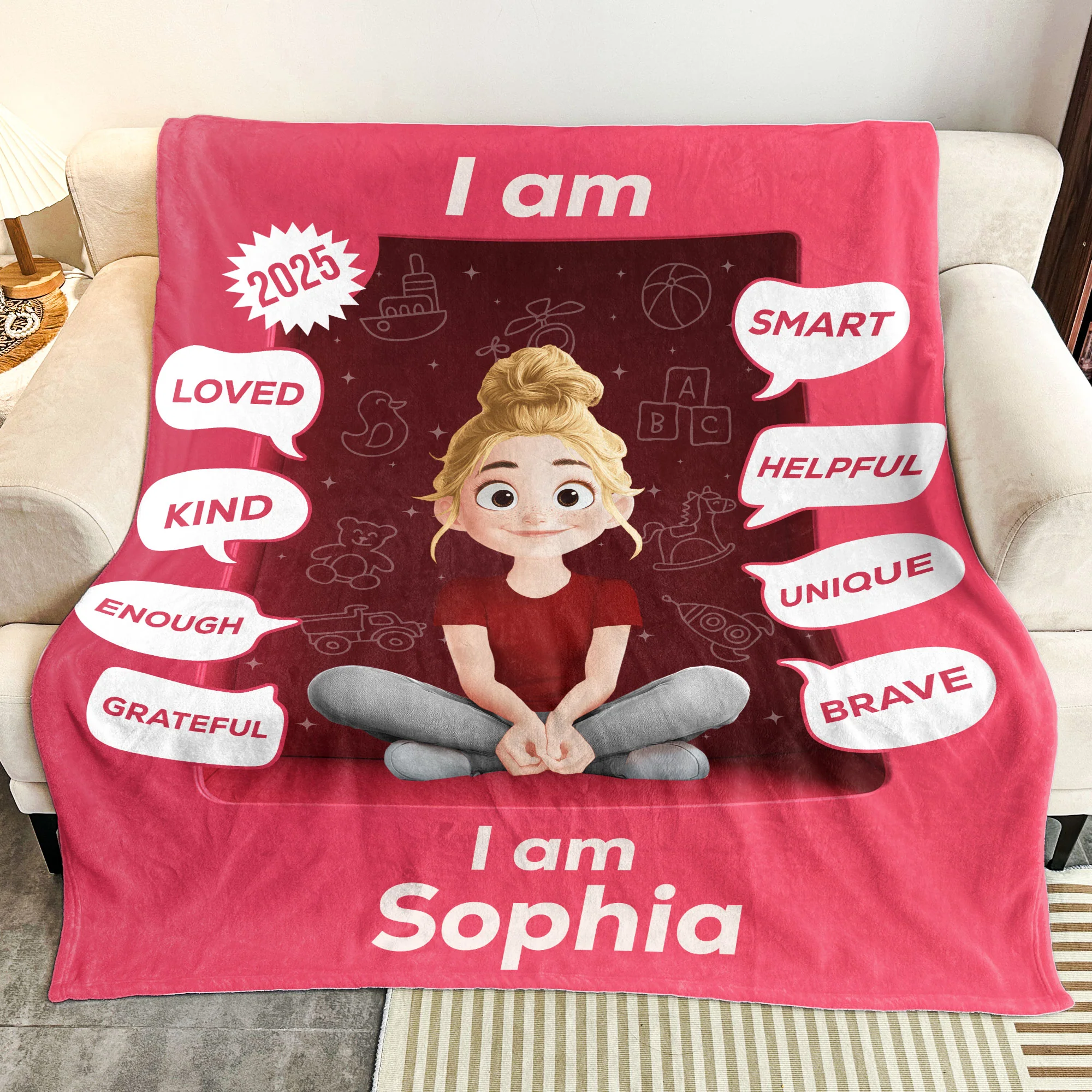 I Am Kind Kid Affirmation Toy Box - Personalized Blanket - Image 3