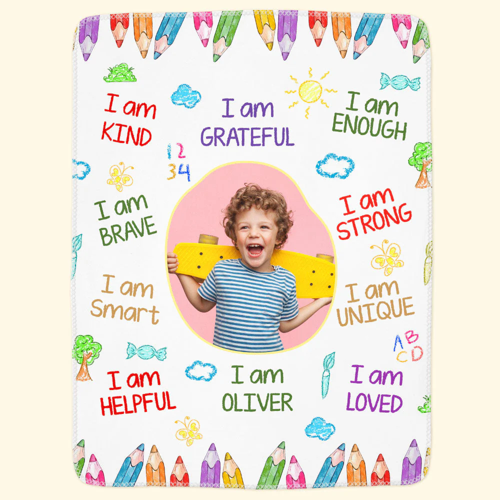 I Am Kind Smart Loved Affirmations For Kids - Personalized Kid Photo Blanket - Image 2