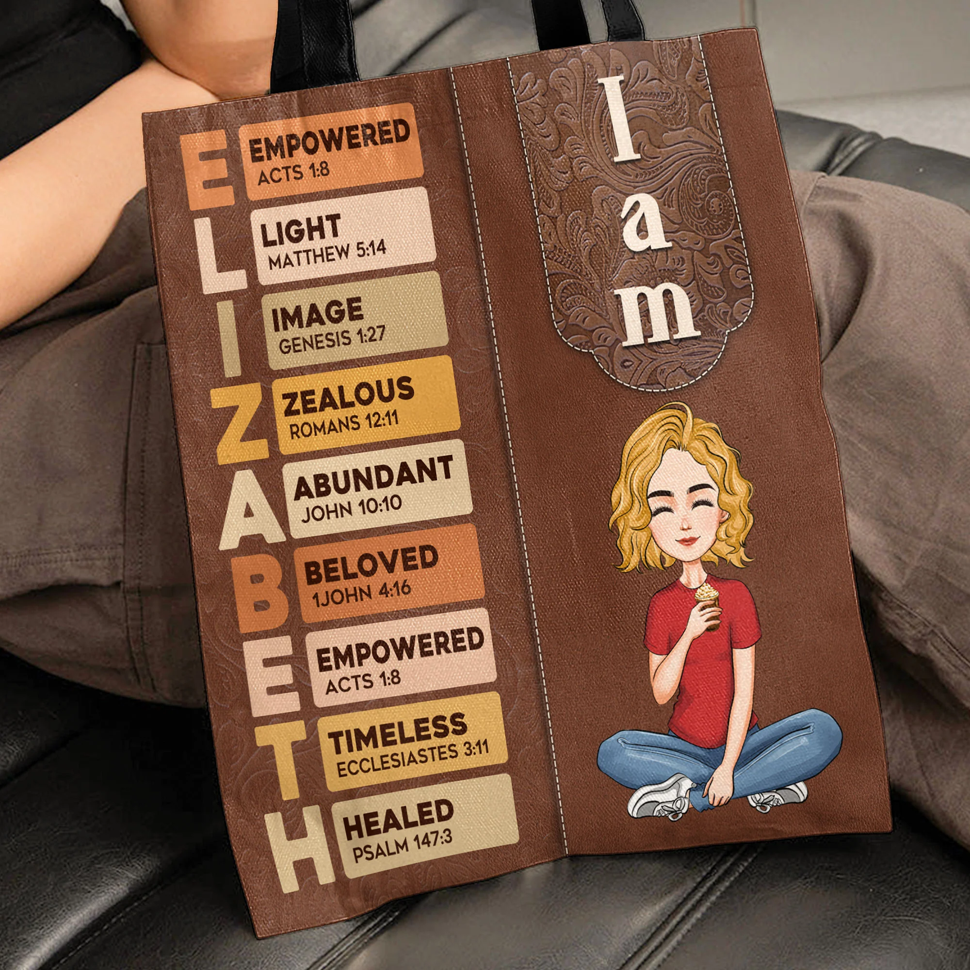 I Am Name Letter - Personalized Tote Bag - Image 3