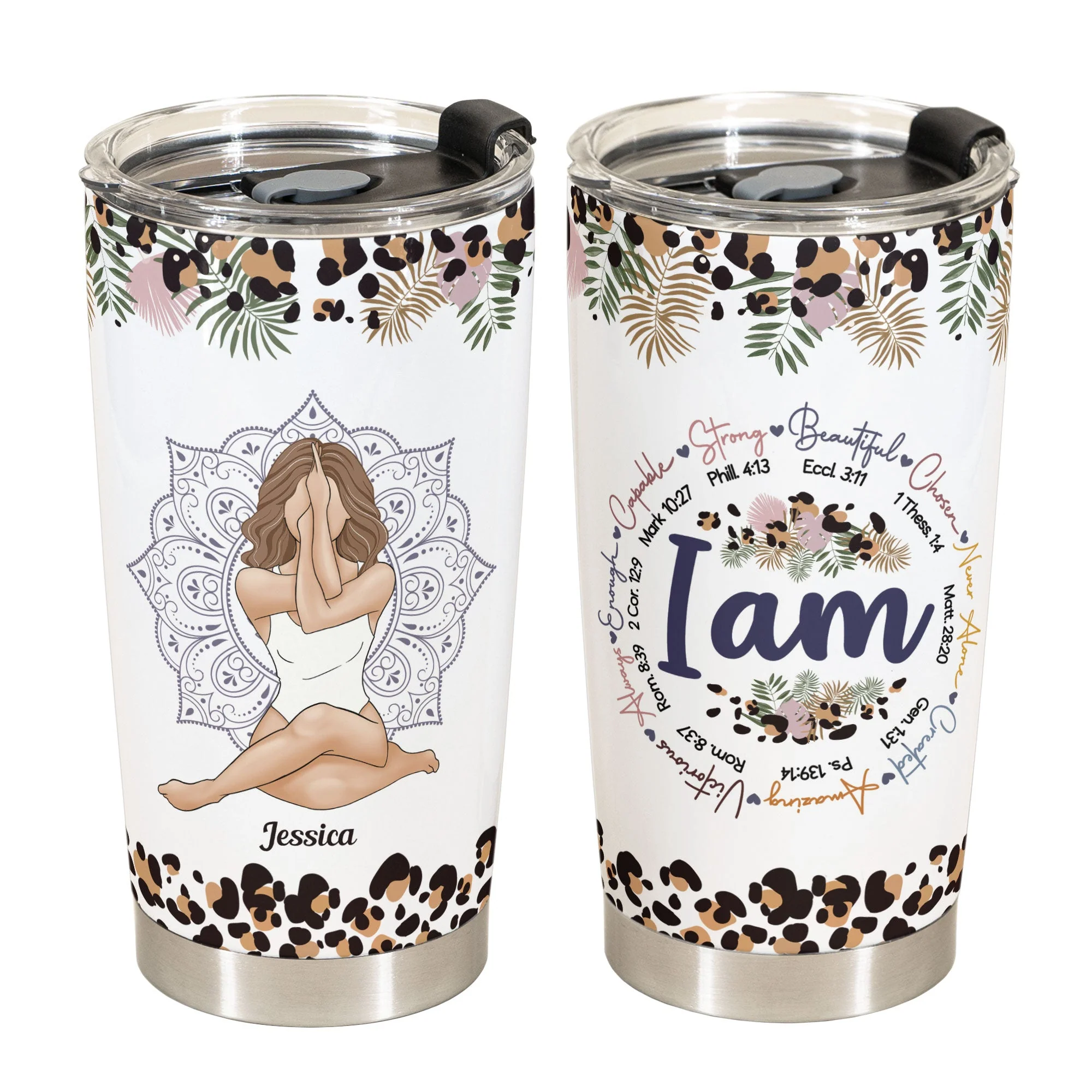 I Am Strong Beautiful - Personalized Tumbler Cup - Gift For Yoga Lover - Image 2