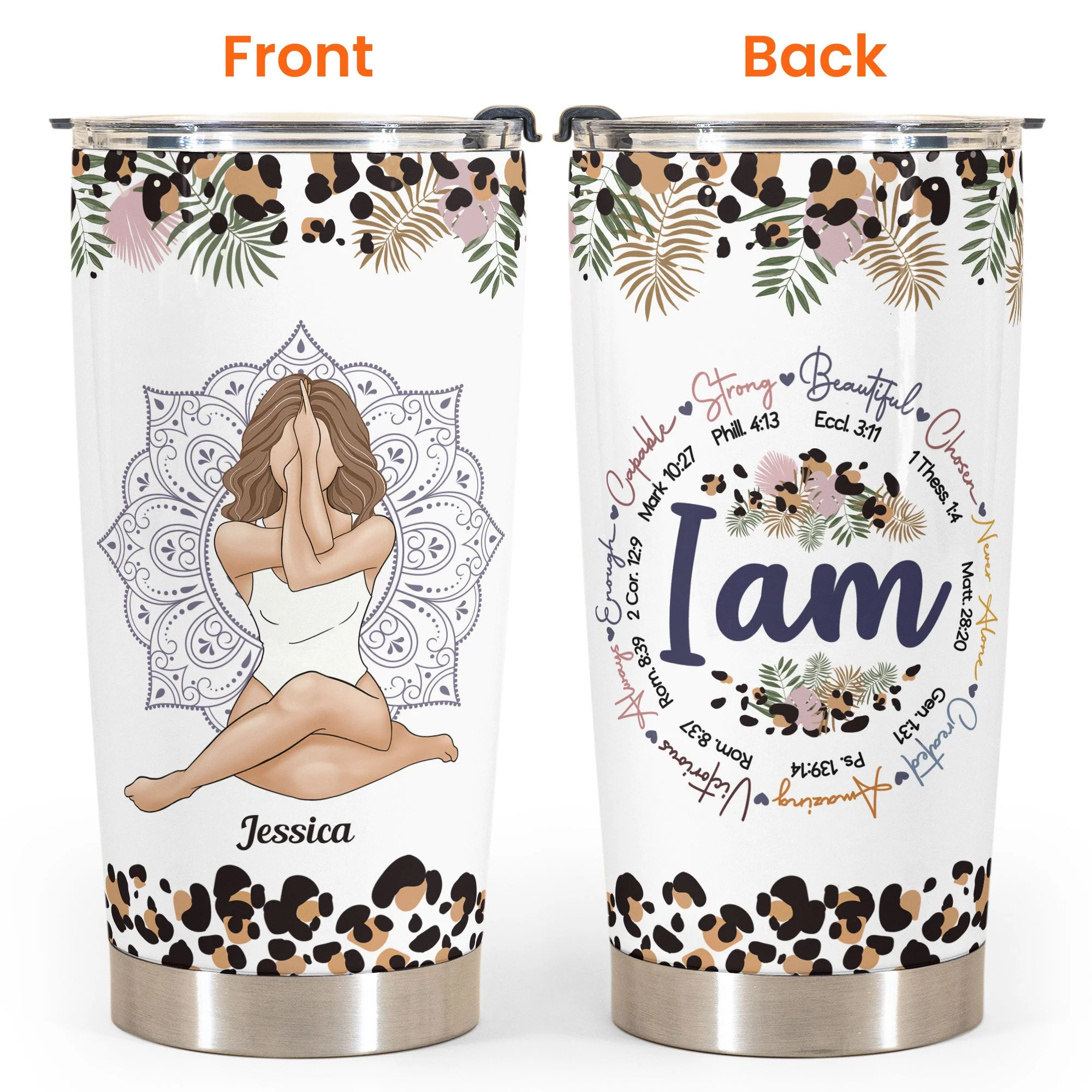I Am Strong Beautiful - Personalized Tumbler Cup - Gift For Yoga Lover - Image 4