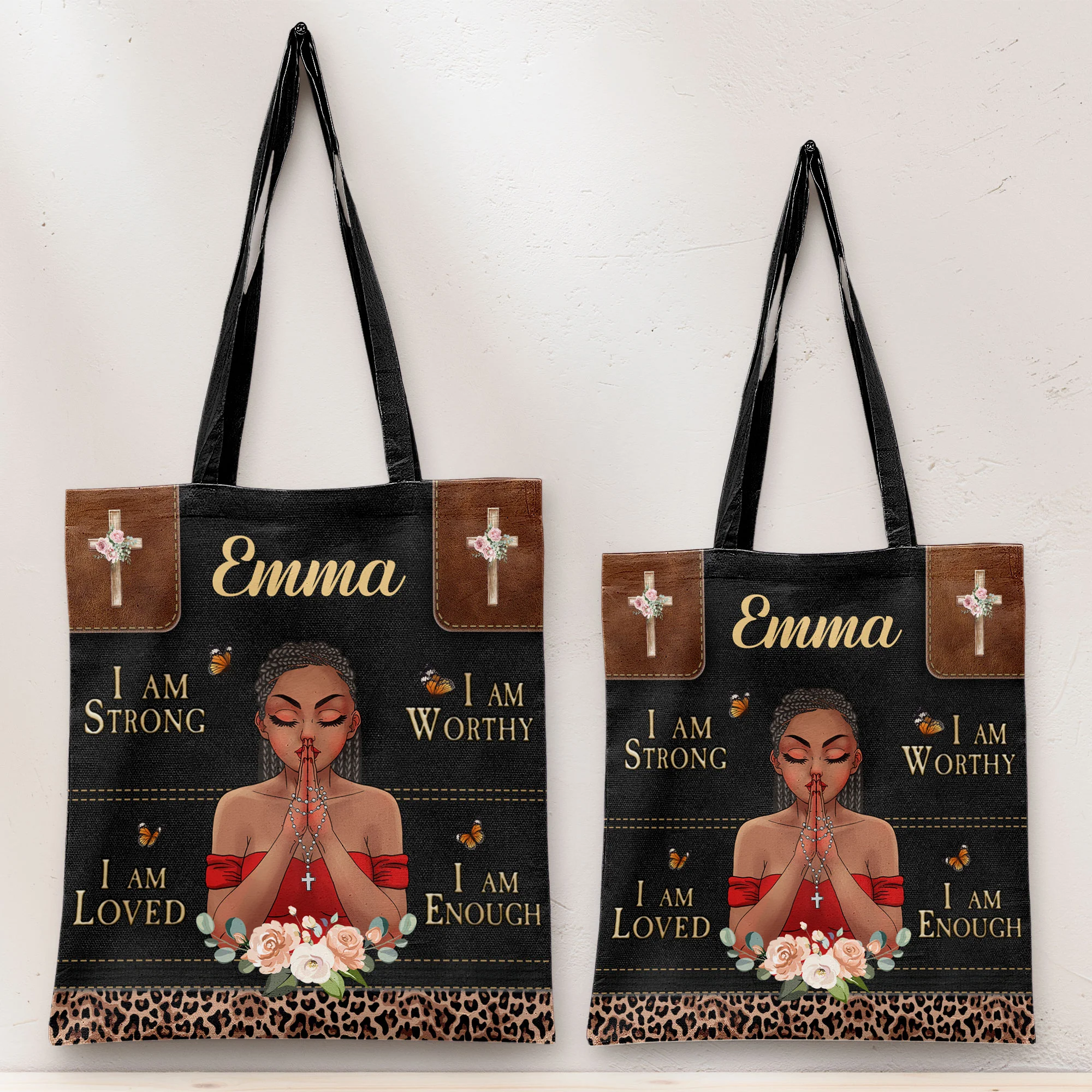 I Am Strong I Am Loved I Am Worthy I Am Enough - Personalized Tote Bag - Image 2