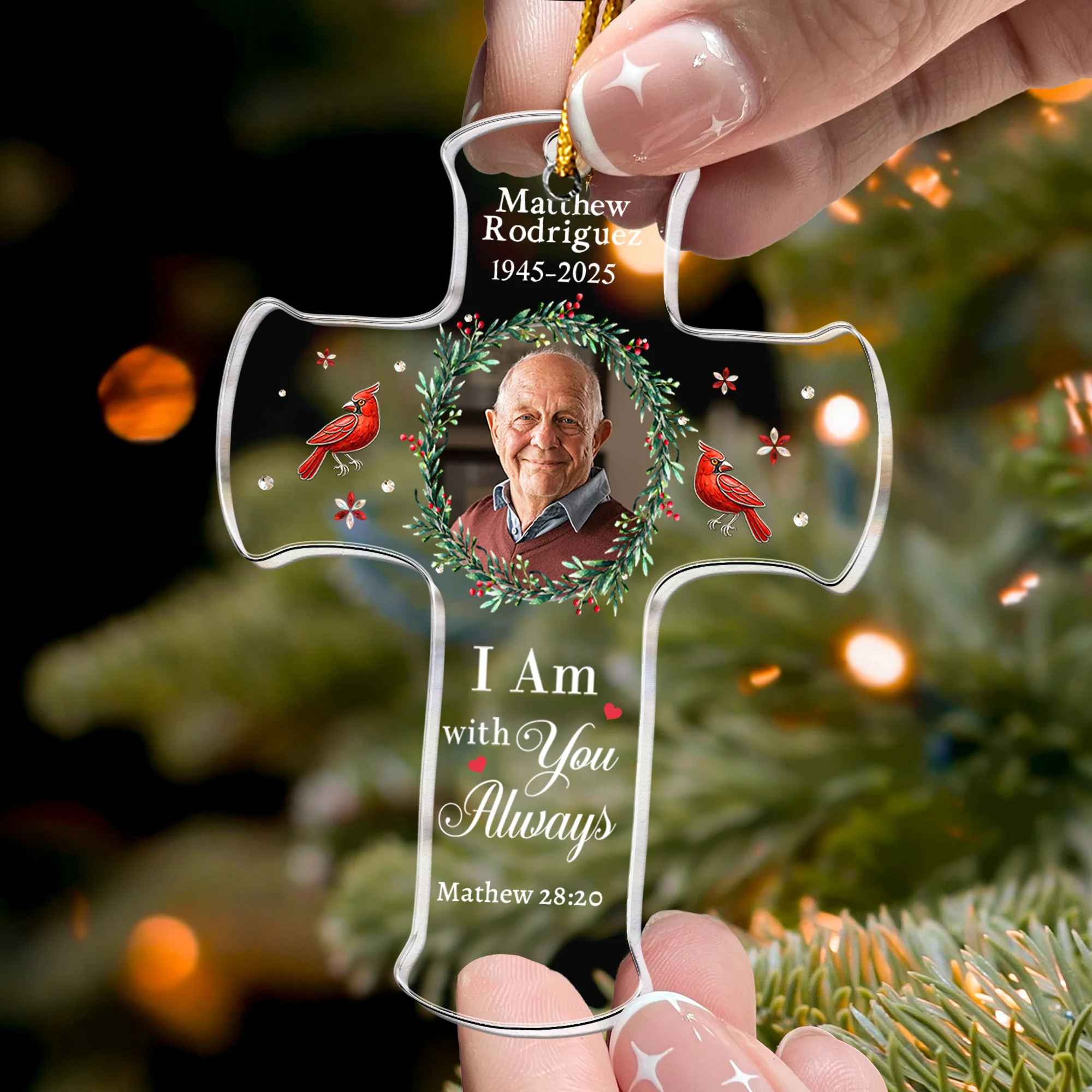 I Am With You Always Bible Verse Loss Of Loved One - Personalized Acrylic Photo Ornament - Image 2