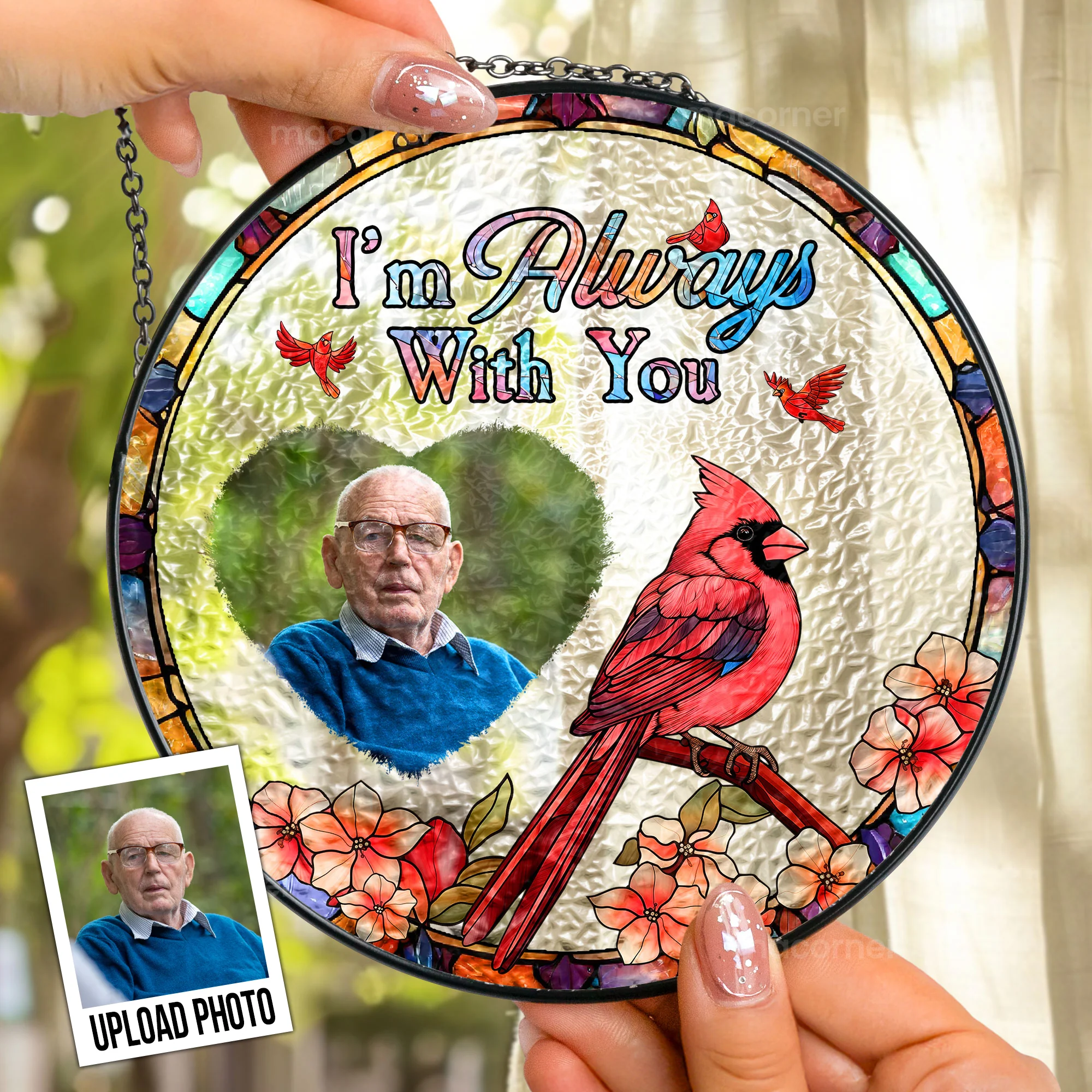 I Am With You - Personalized Photo Stained Glass Window Hanging Suncatcher - Image 2
