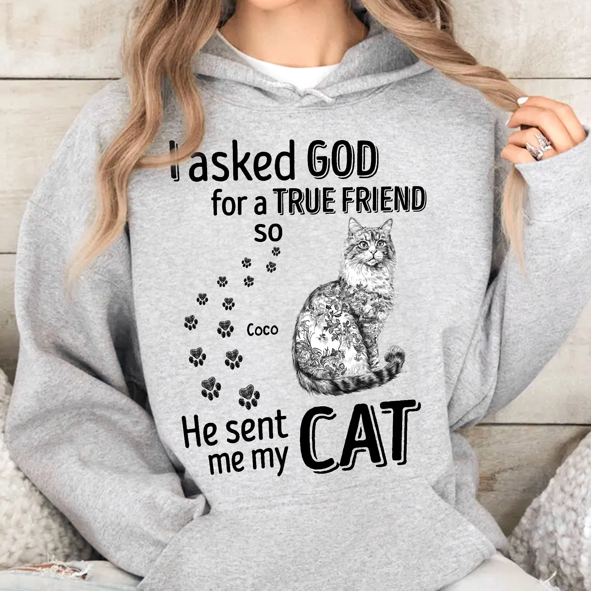 I Asked God For A True Friend Cat Toile De Jouy Style - Personalized Shirt - Image 6