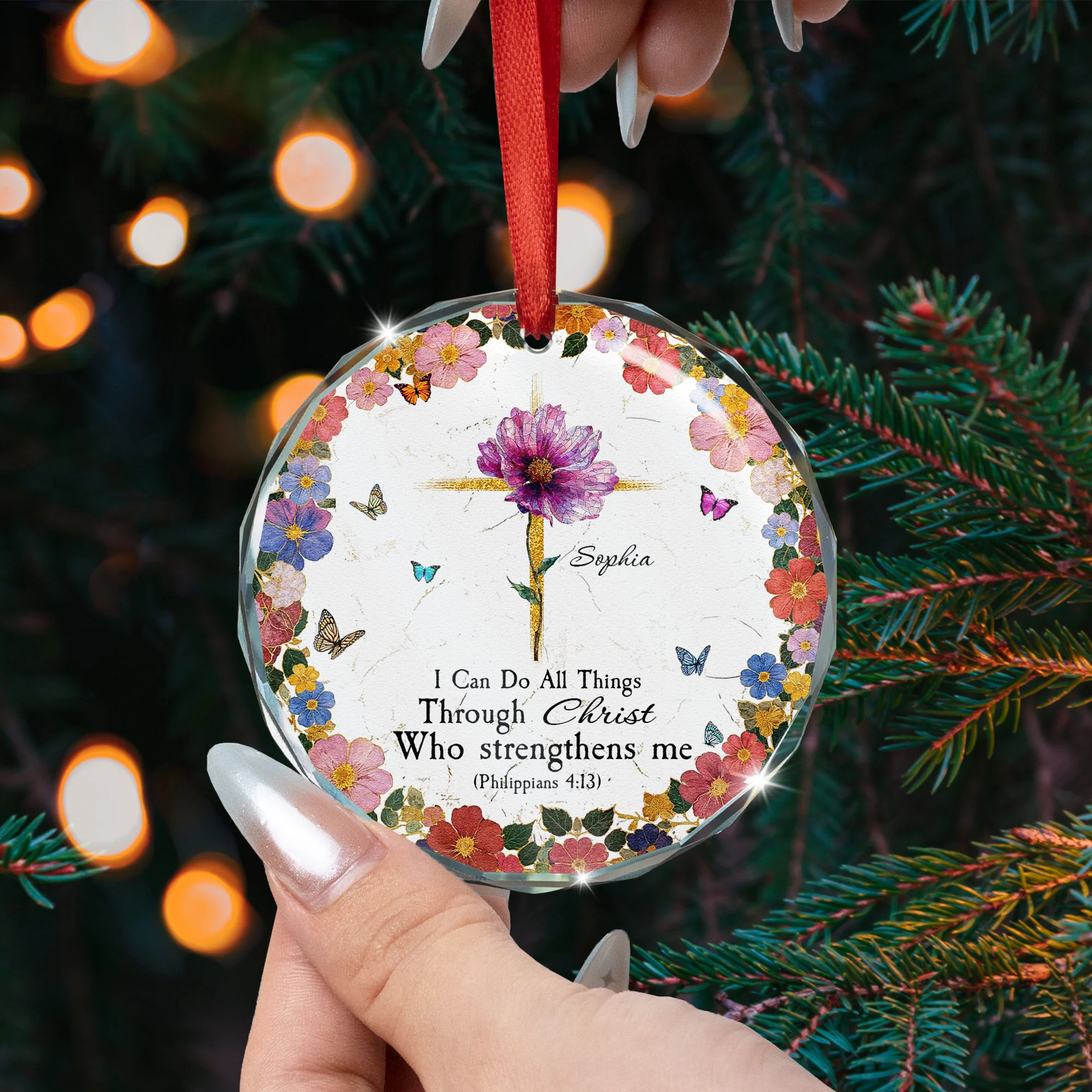 I Can Do All Things Through Christ Who Strengthens Me - Personalized Glass Ornament - Image 3
