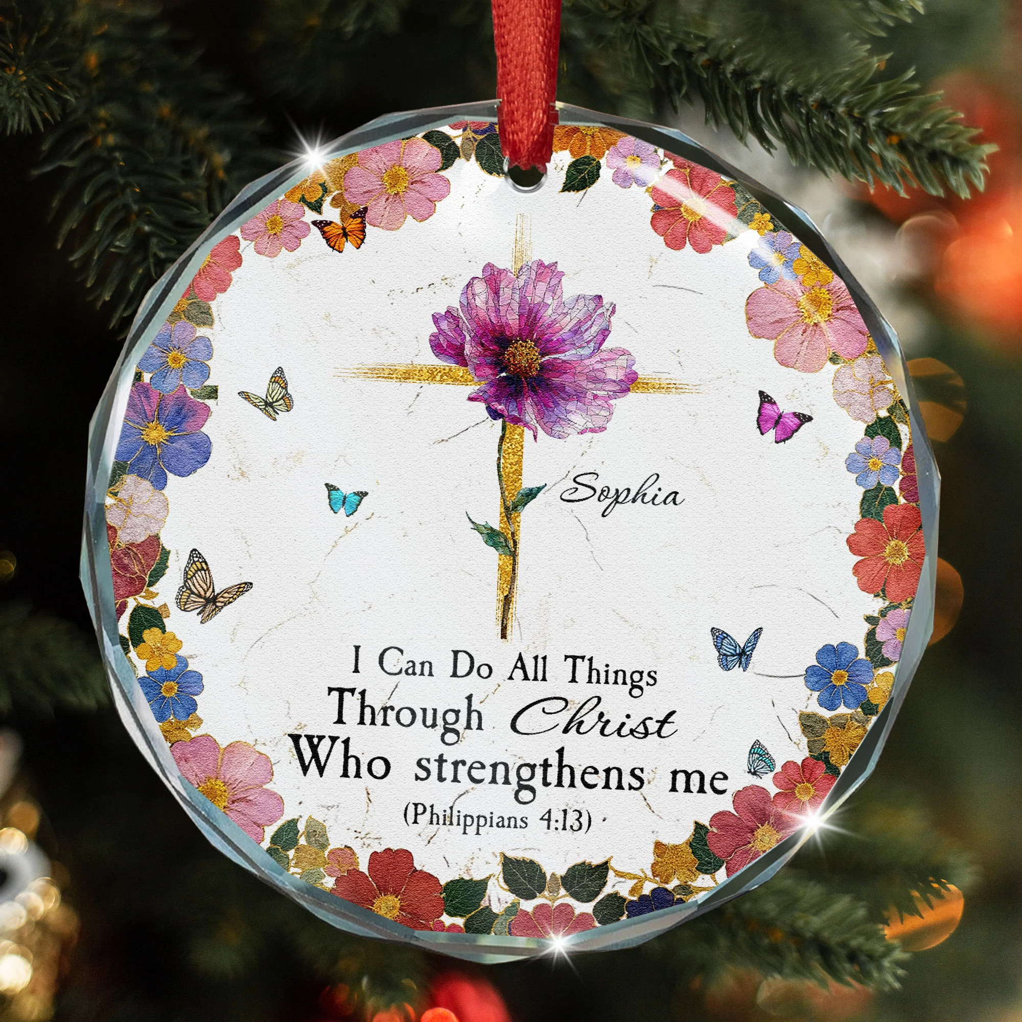 I Can Do All Things Through Christ Who Strengthens Me - Personalized Glass Ornament - Image 4
