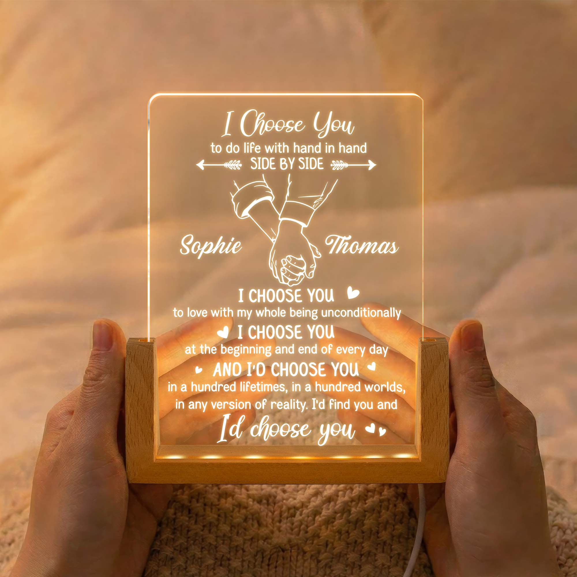 I Choose You To Do Life With Hand In Hand - Personalized Night Light - Image 2