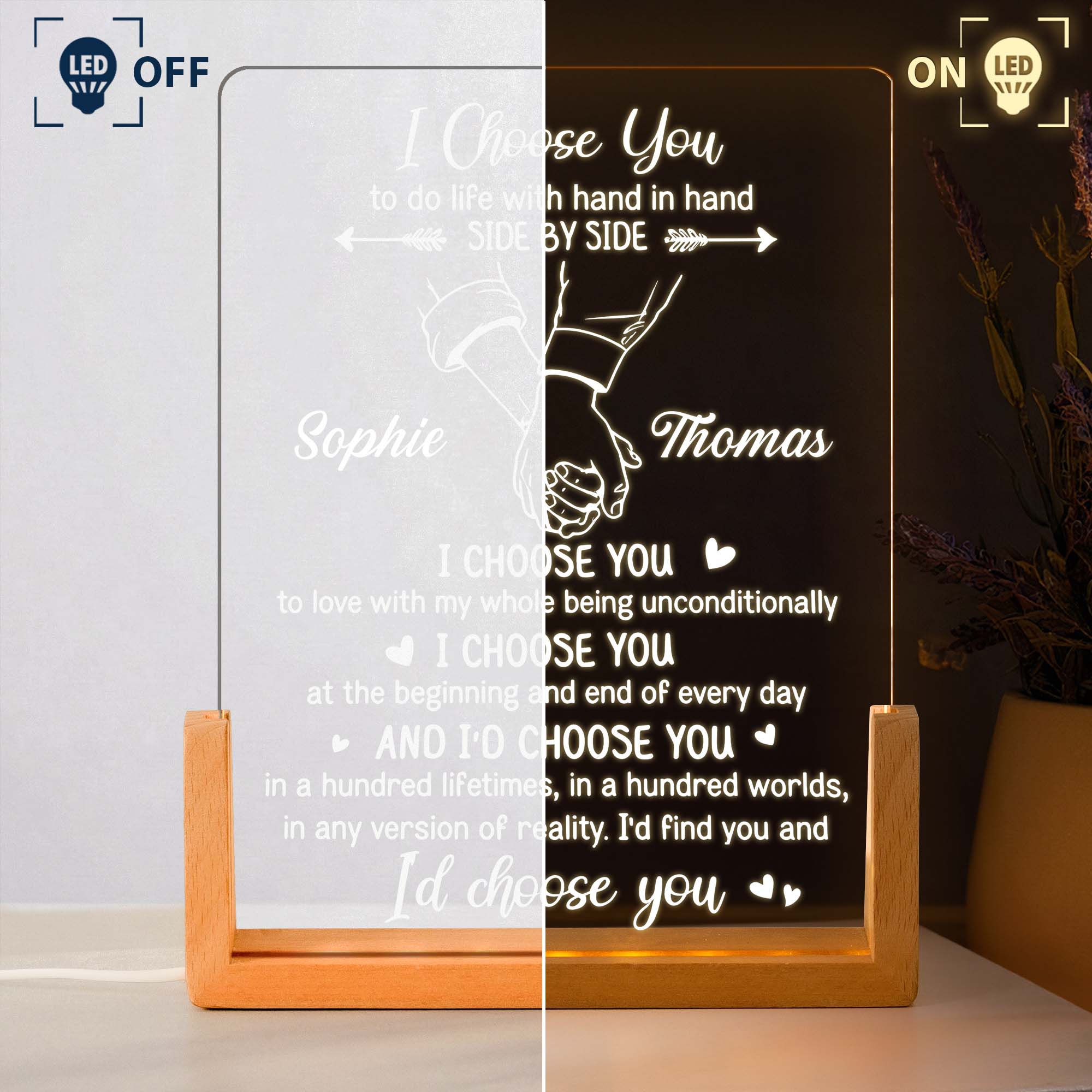 I Choose You To Do Life With Hand In Hand - Personalized Night Light - Image 3