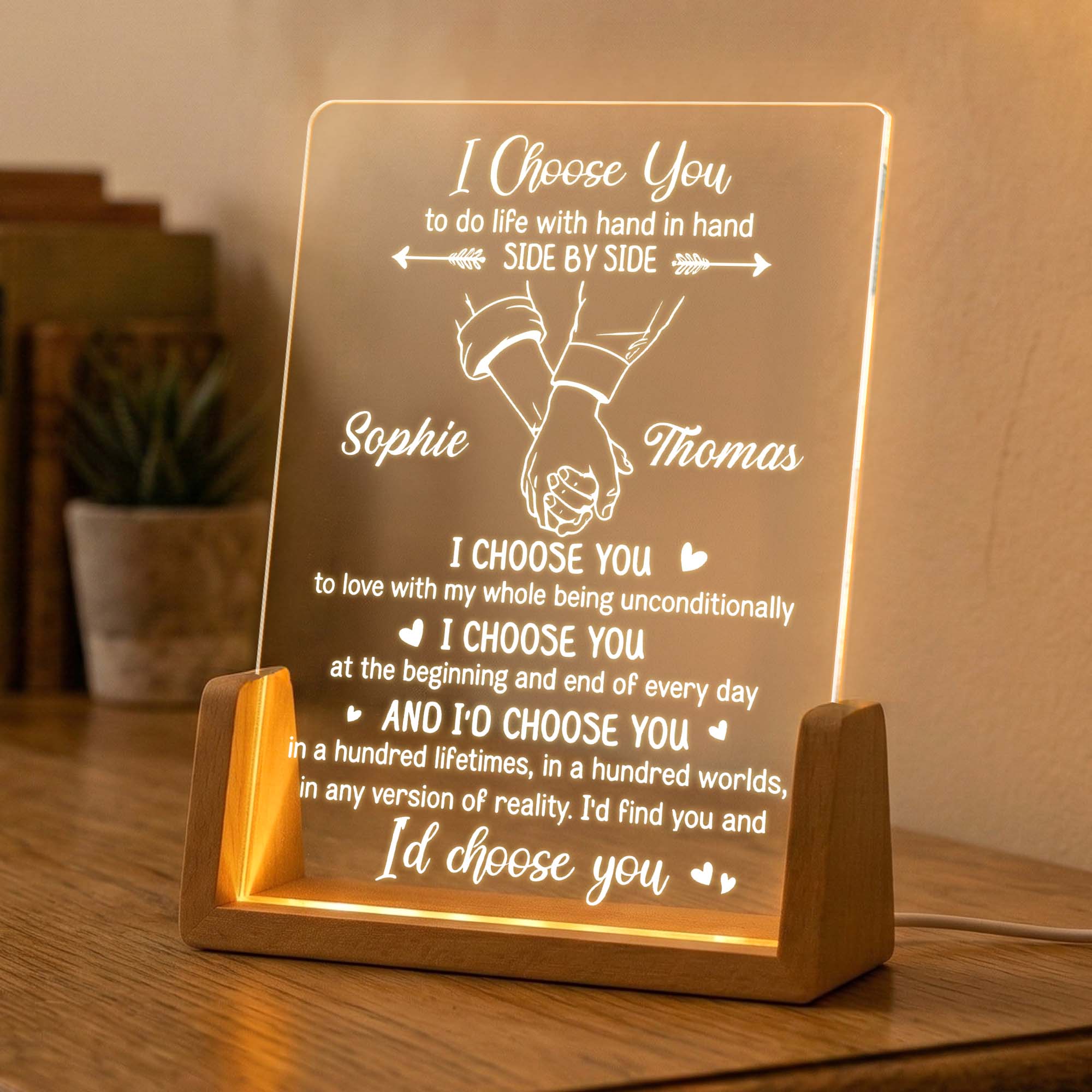 I Choose You To Do Life With Hand In Hand - Personalized Night Light - Image 4