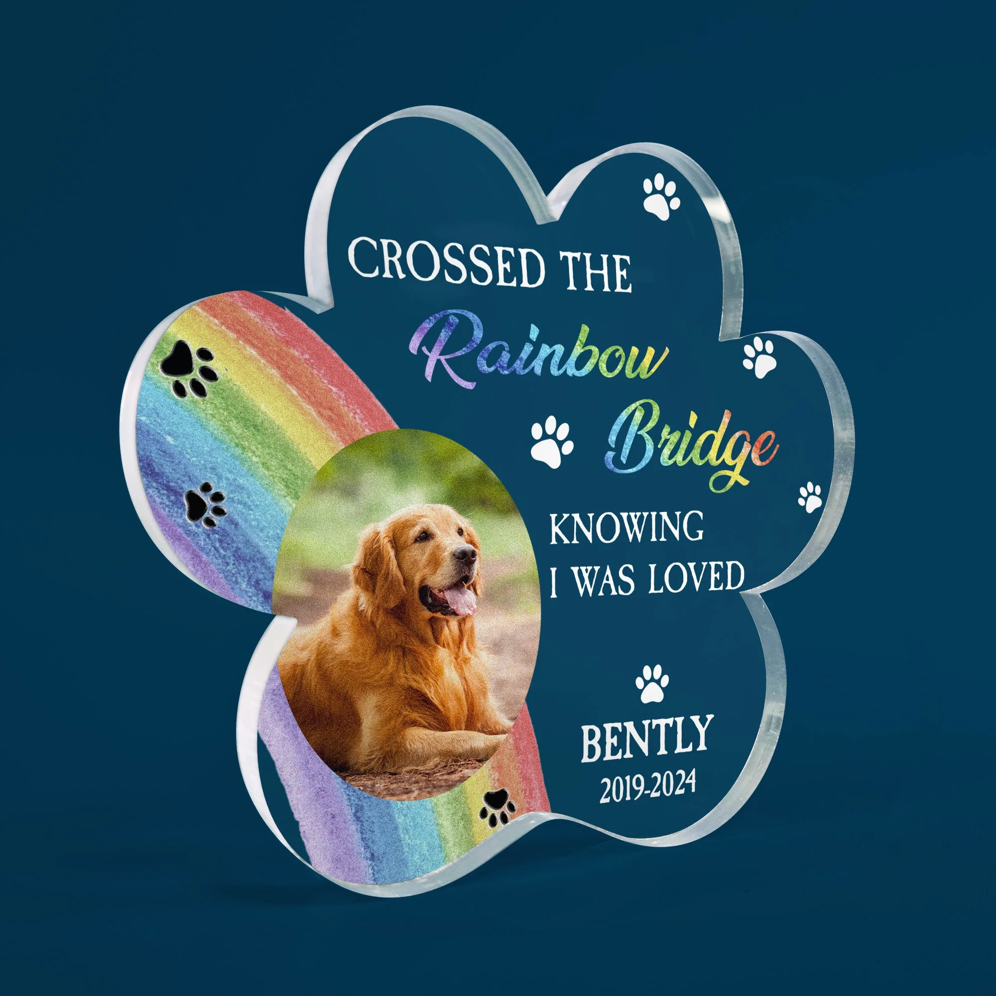 I Crossed The Rainbow Bridge Knowing I Was Loved - Personalized Acrylic Photo Plaque - Image 2