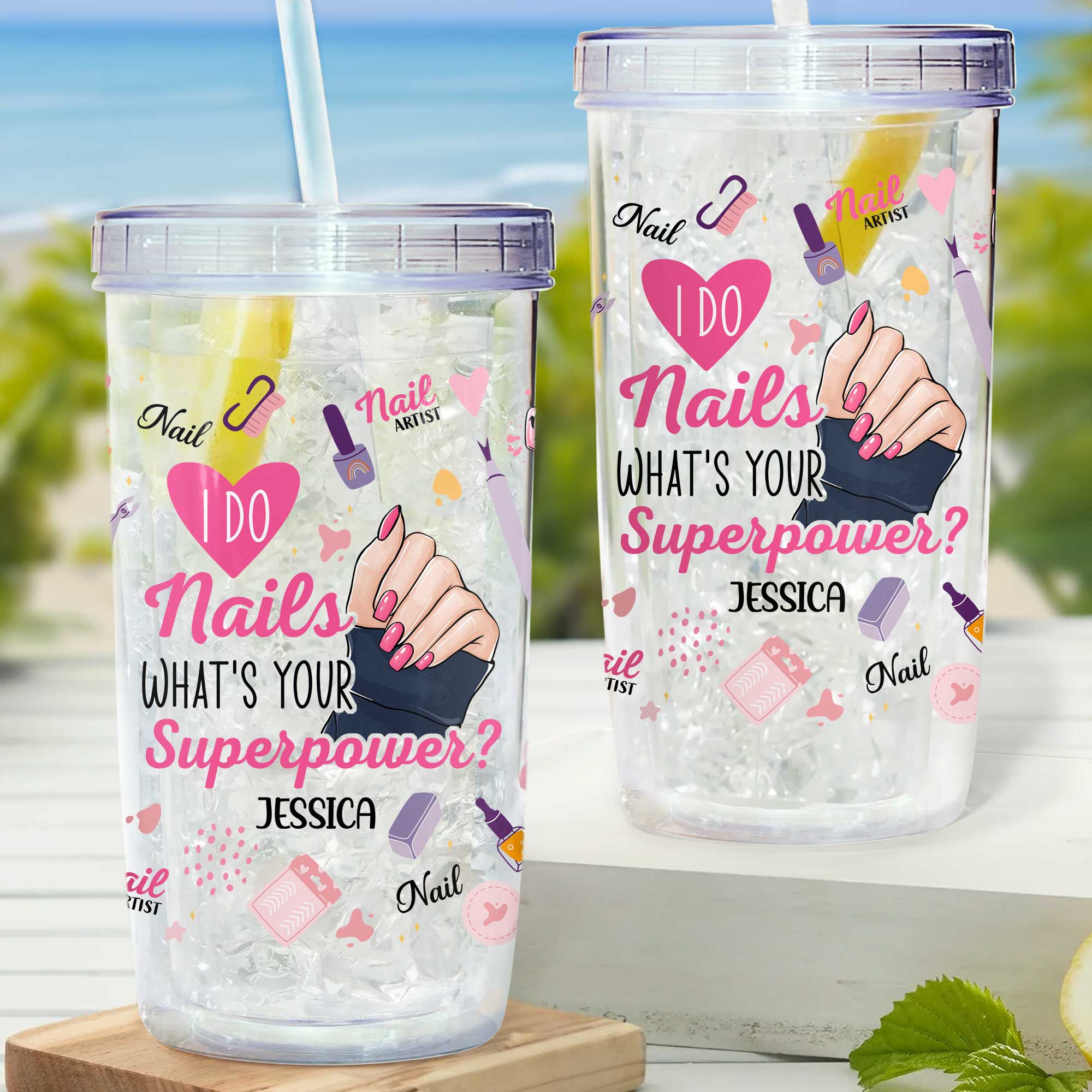 I Do Nails What's Your Superpower - Personalized Acrylic Tumbler With Straw - Image 2