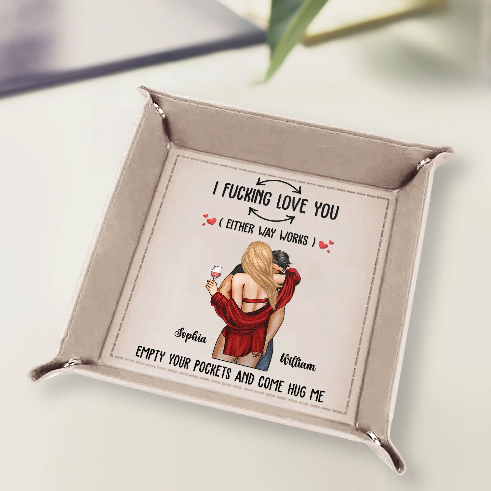 I F-cking Love You (Either Way Works) - Personalized Leather Valet Tray - Image 2
