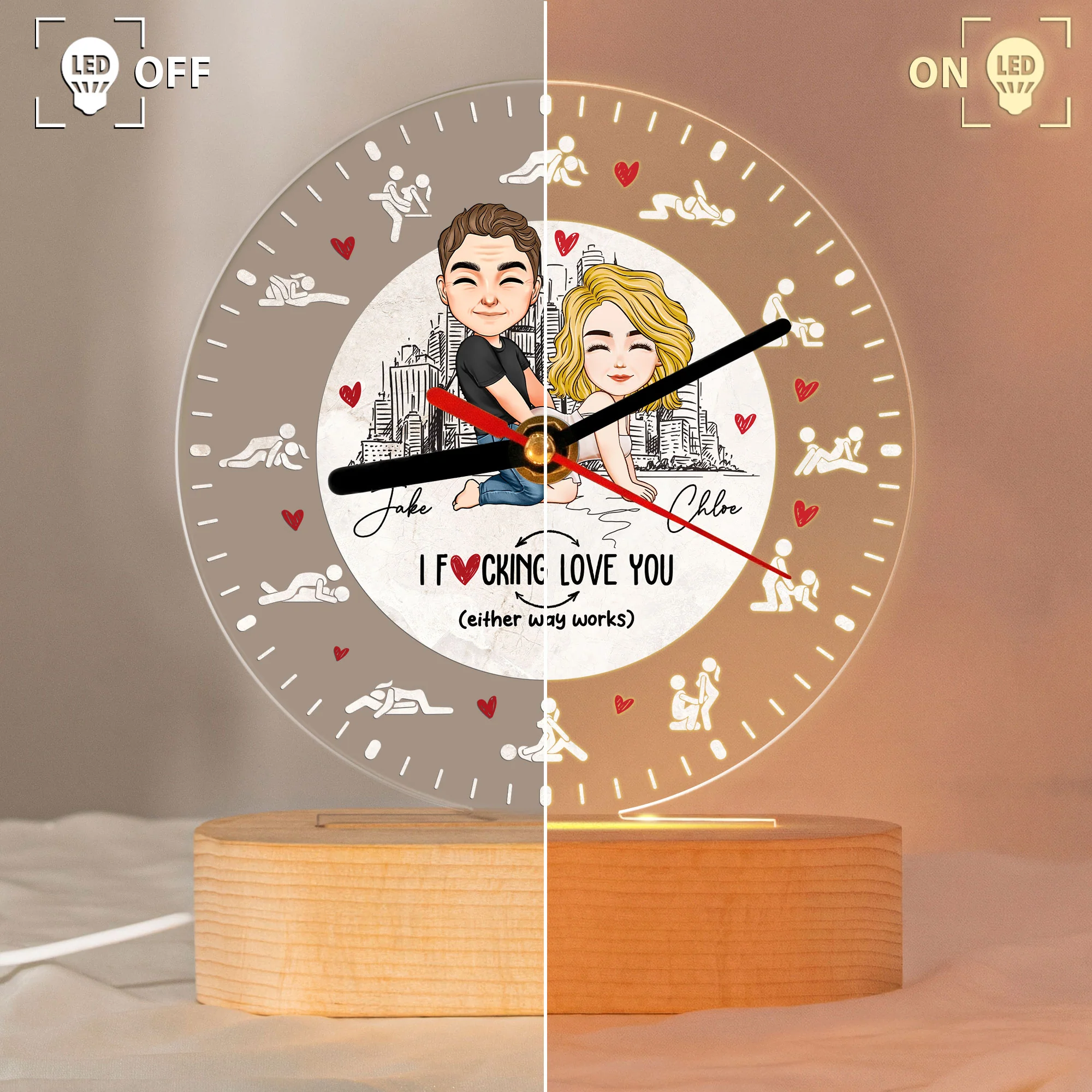 I F Love You Either Way Works - Spicy Couple Gifts For Date Night - Personalized Acrylic Desk Clock Light - Image 3