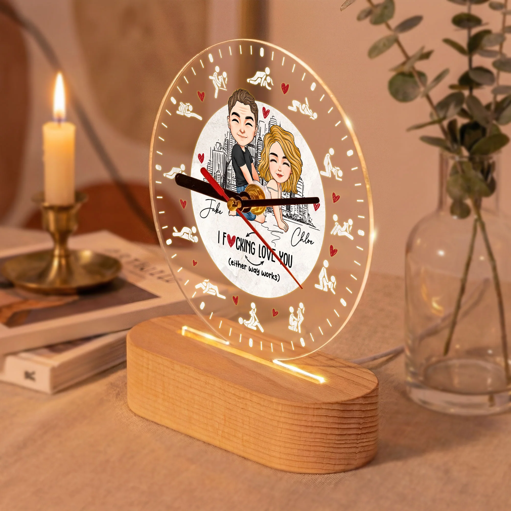 I F Love You Either Way Works - Spicy Couple Gifts For Date Night - Personalized Acrylic Desk Clock Light - Image 4