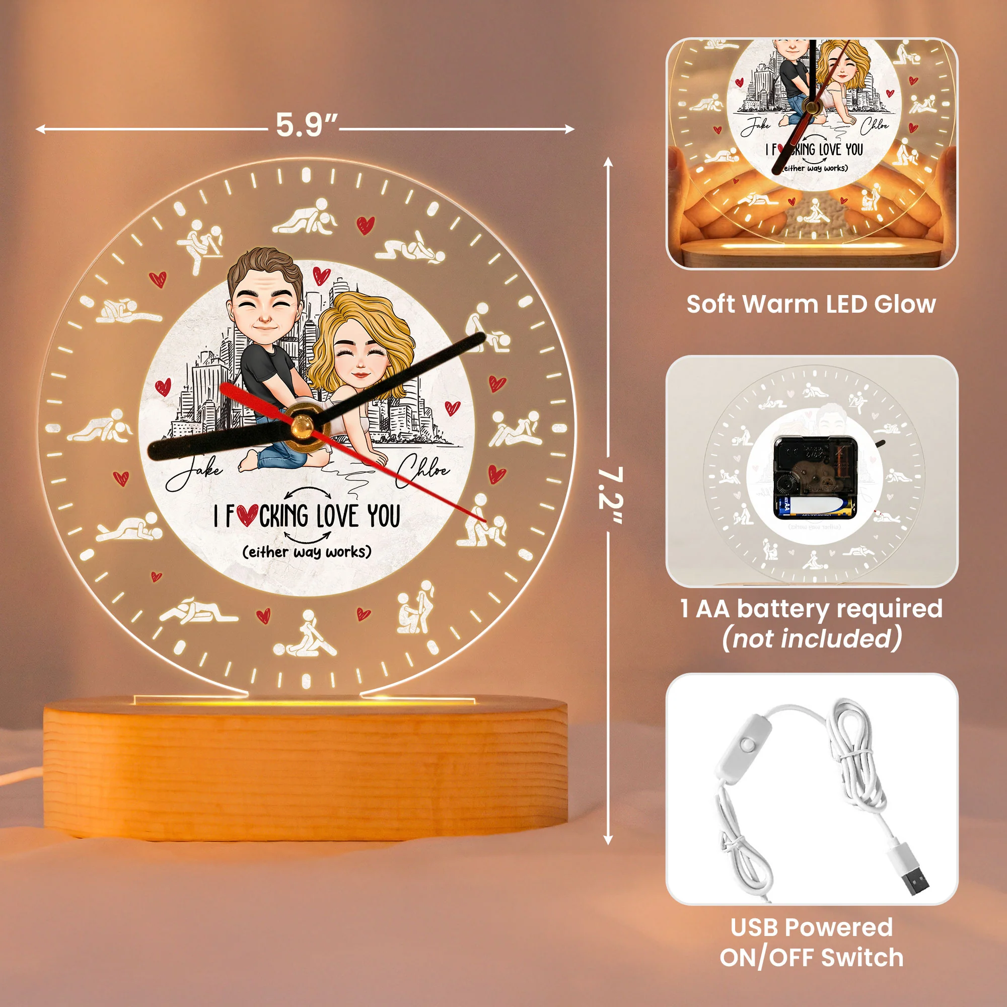 I F Love You Either Way Works - Spicy Couple Gifts For Date Night - Personalized Acrylic Desk Clock Light - Image 5