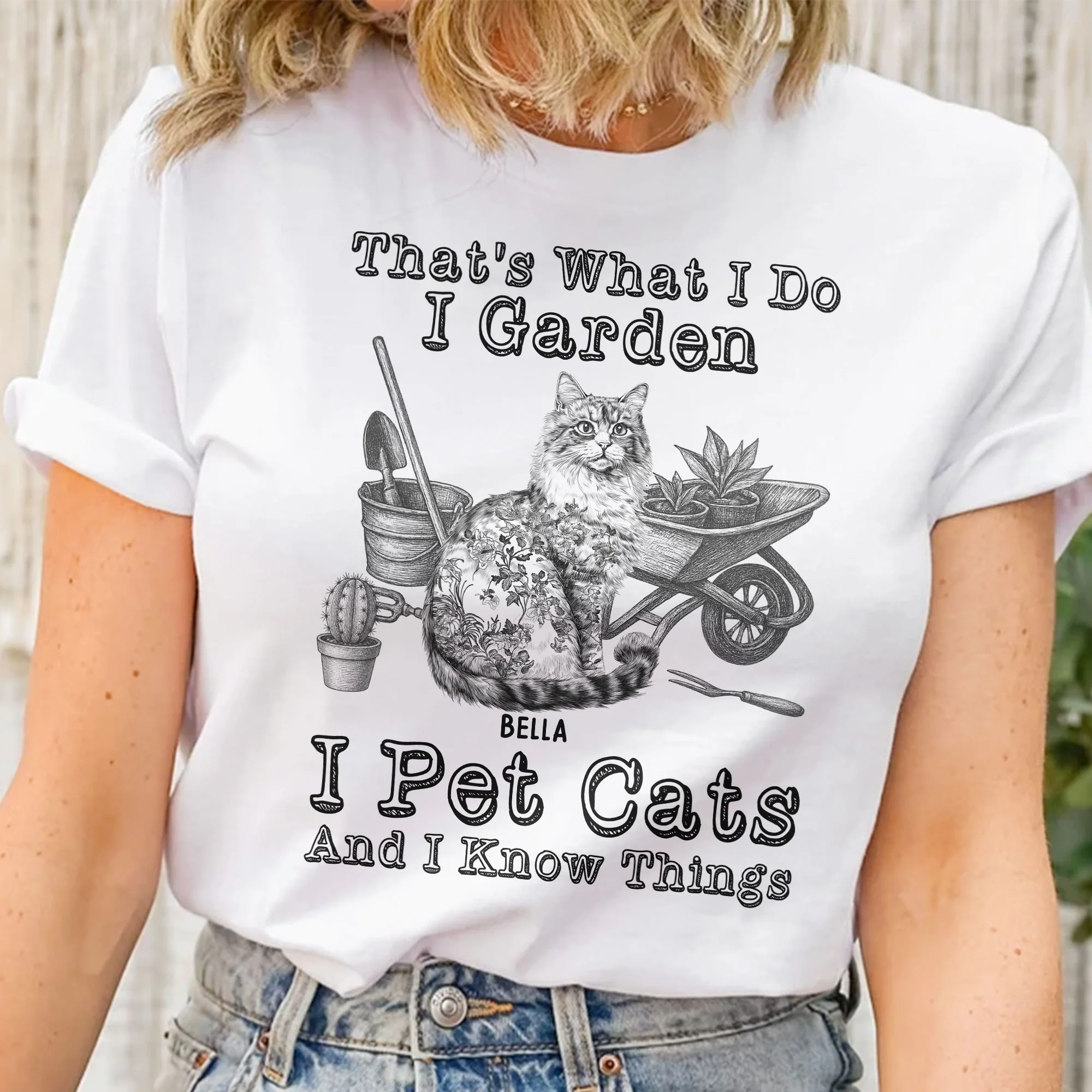 I Garden I Pet Cats - Cat Toile De Jouy Style - Personalized Shirt - Image 2