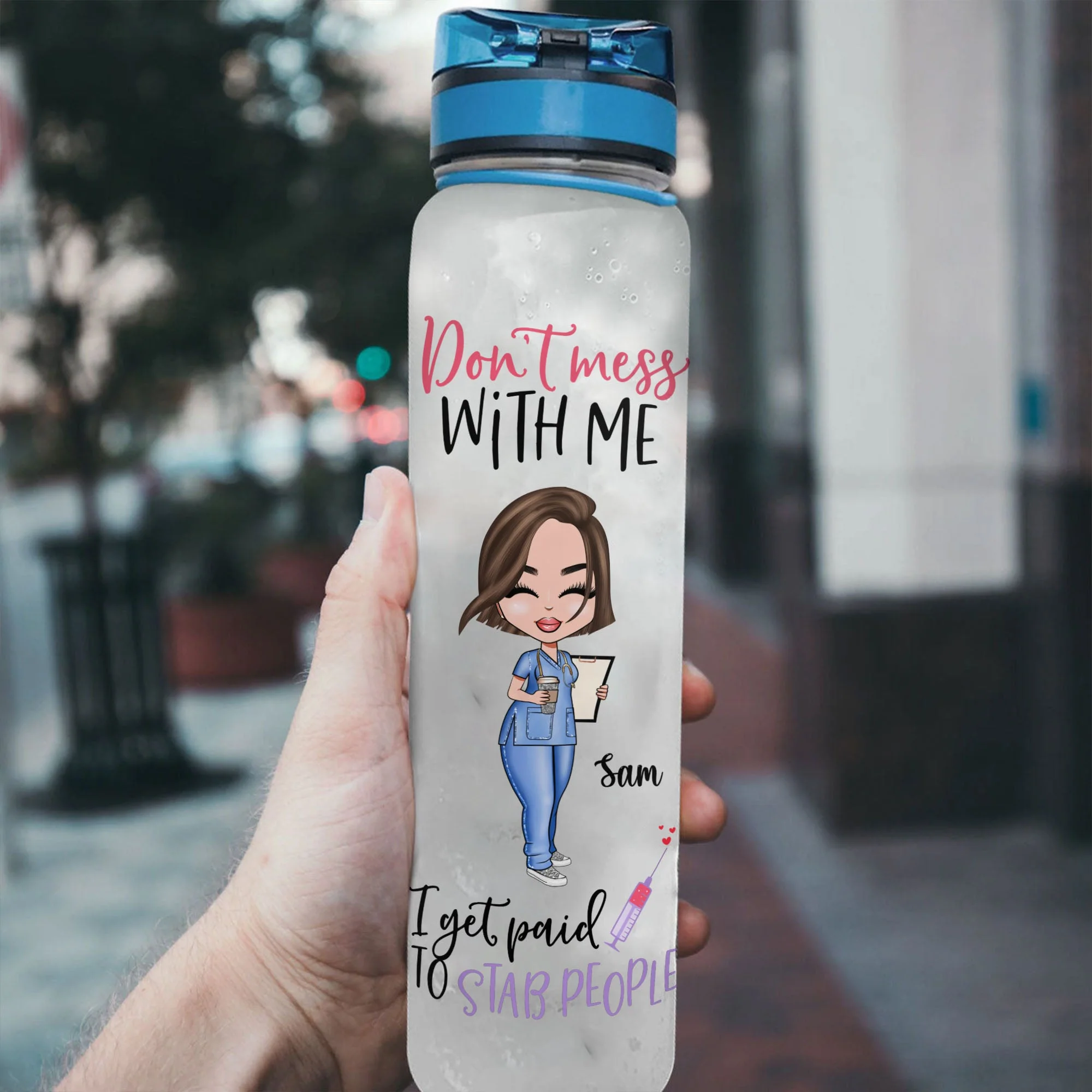 I Get Paid To Stab People - Personalized Water Tracker Bottle - Image 3