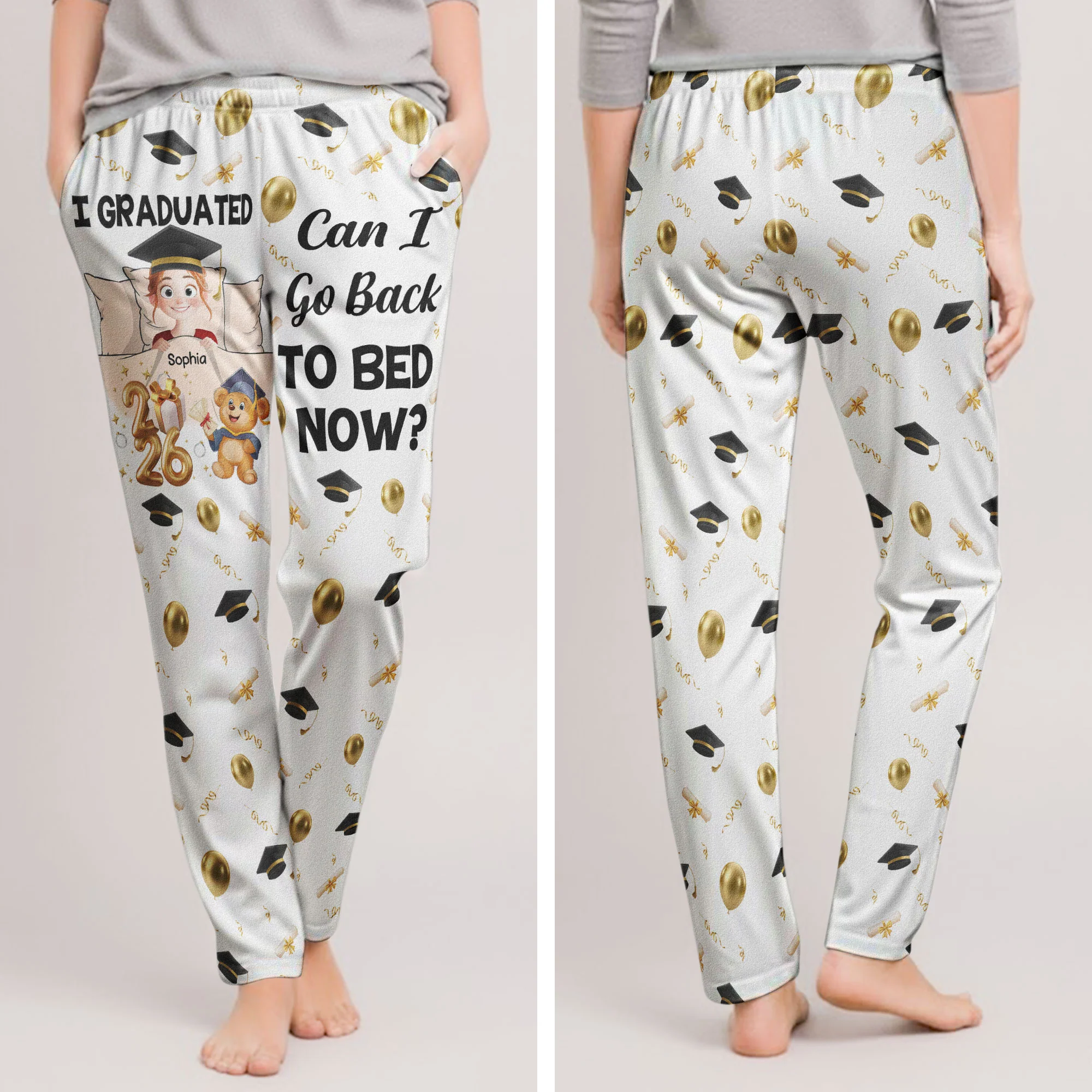 I Graduated Can I Go Back To Bed Now - Personalized Lounge Pants - Image 2