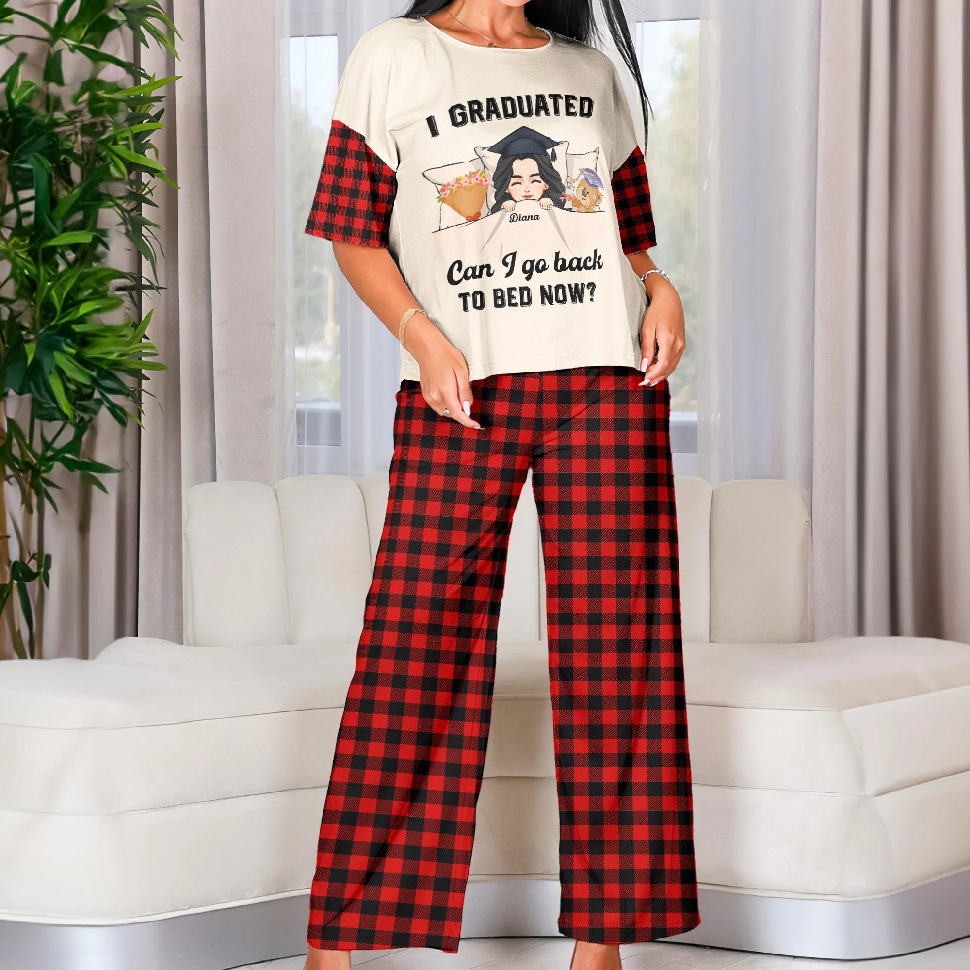I Graduated Can I Go Back To Bed Now - Personalized Pajama Shorts Set - Image 4