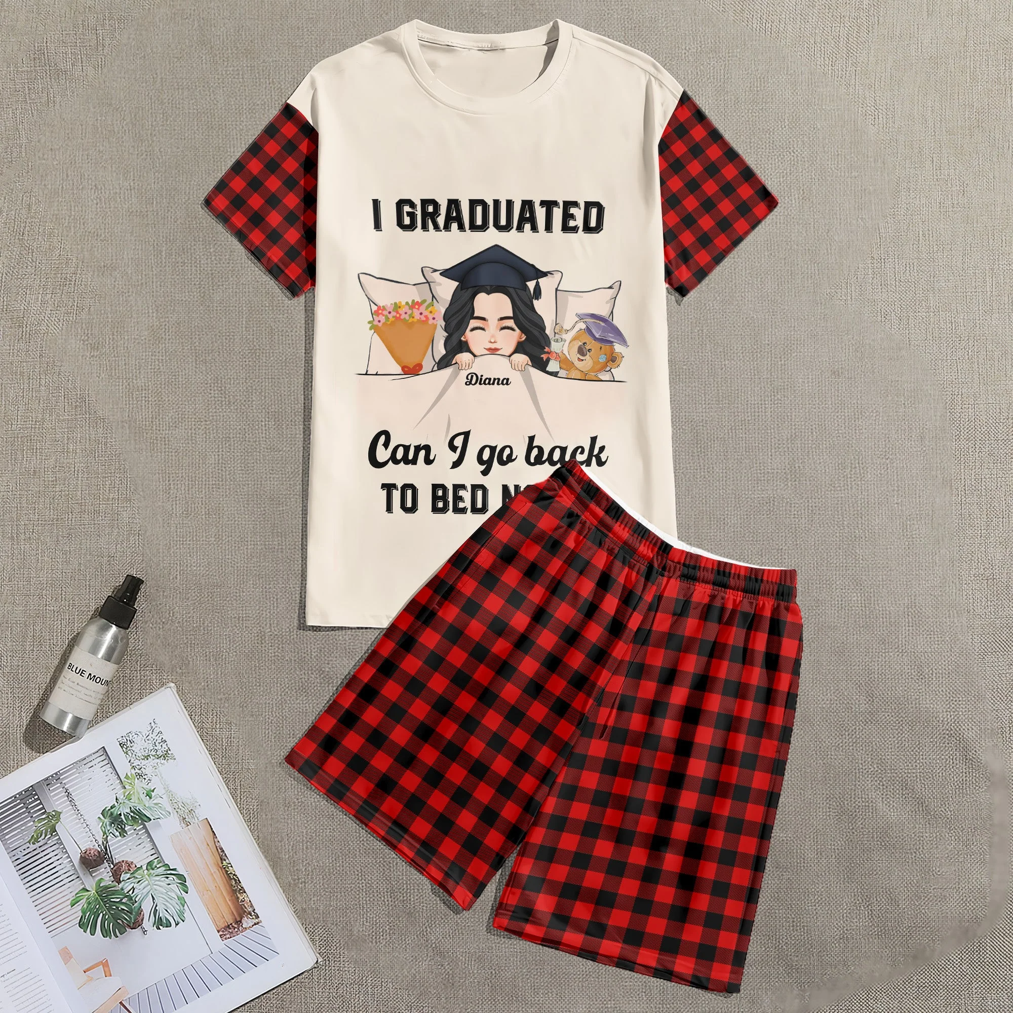 I Graduated Can I Go Back To Bed Now - Personalized Pajama Shorts Set - Image 6