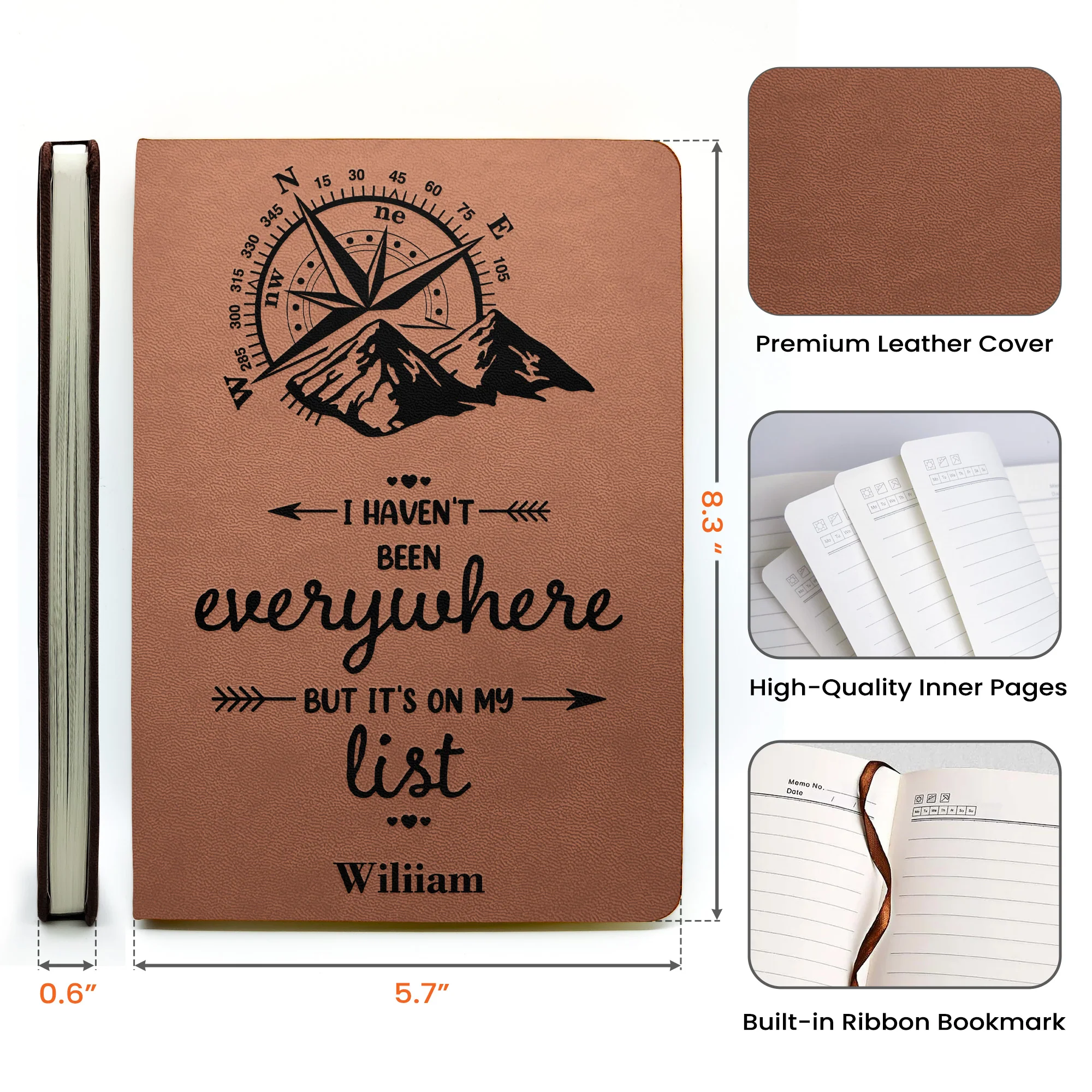 I Haven't Been Everywhere But It's On My List - Personalized Leather Journal - Image 7