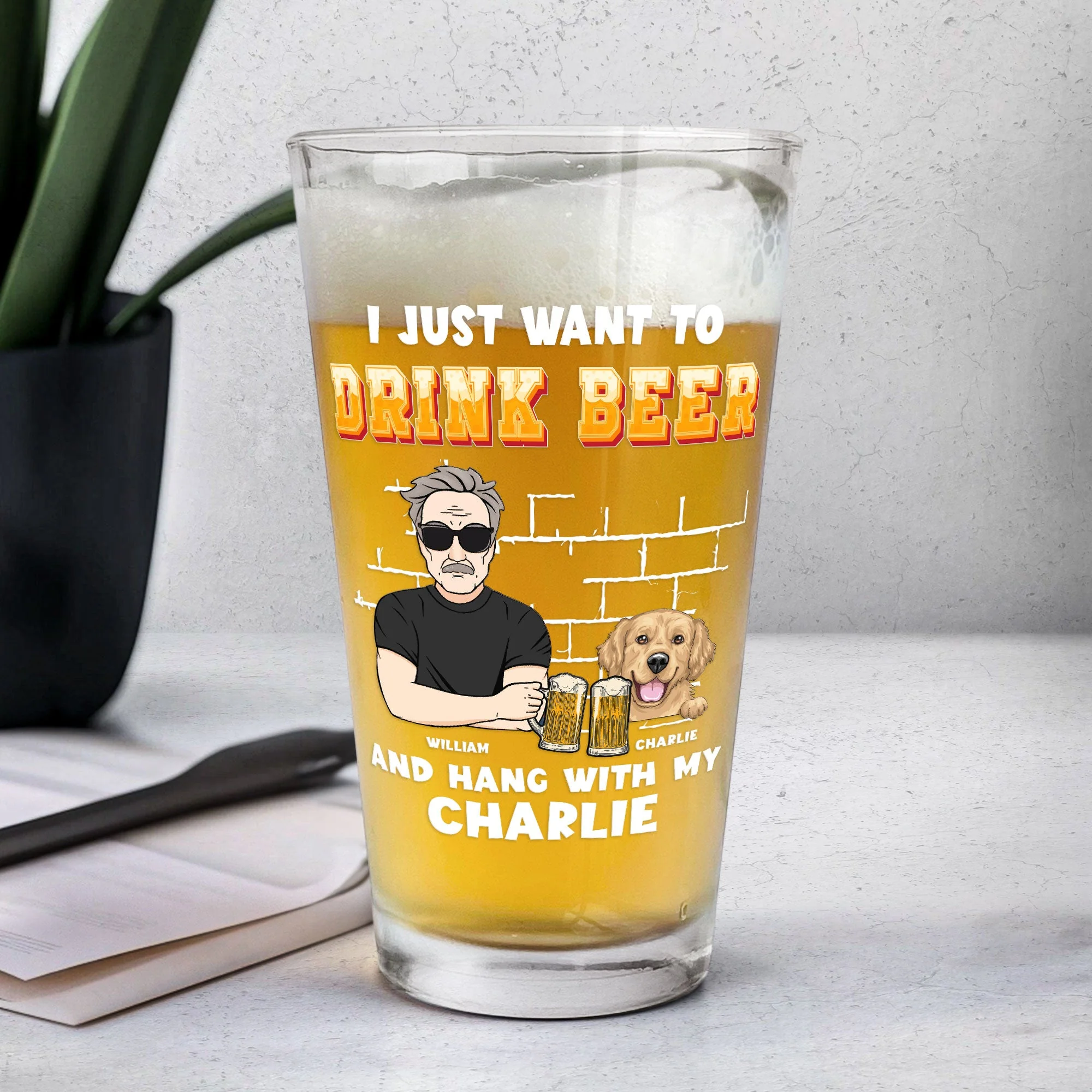 I Just Want To Drink Beer And Hang With My Dogs Dog Dad - Personalized Beer Glass - Image 4