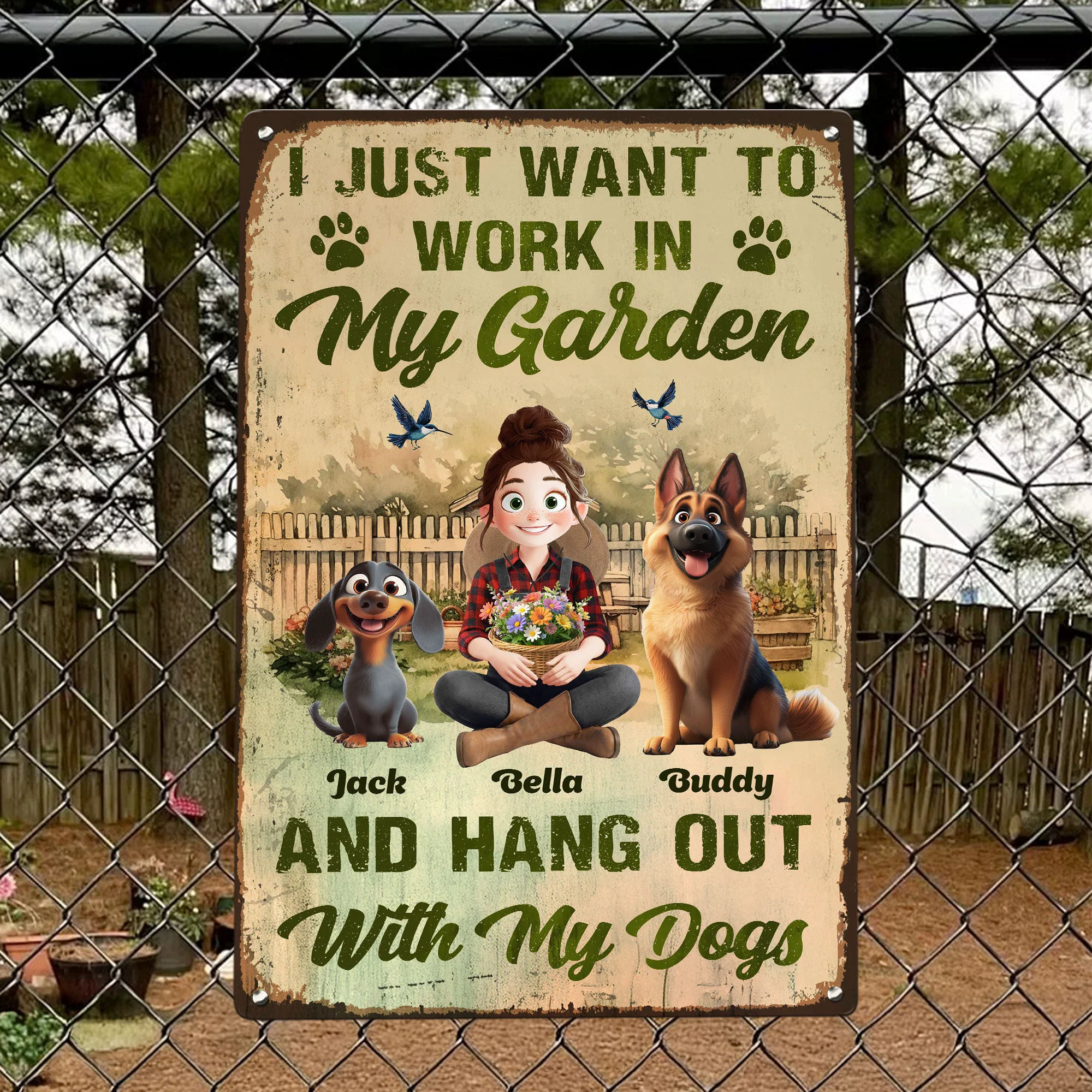 I Just Want To Work In My Garden And Hang Out With My Dogs - Personalized Metal Sign - Image 3