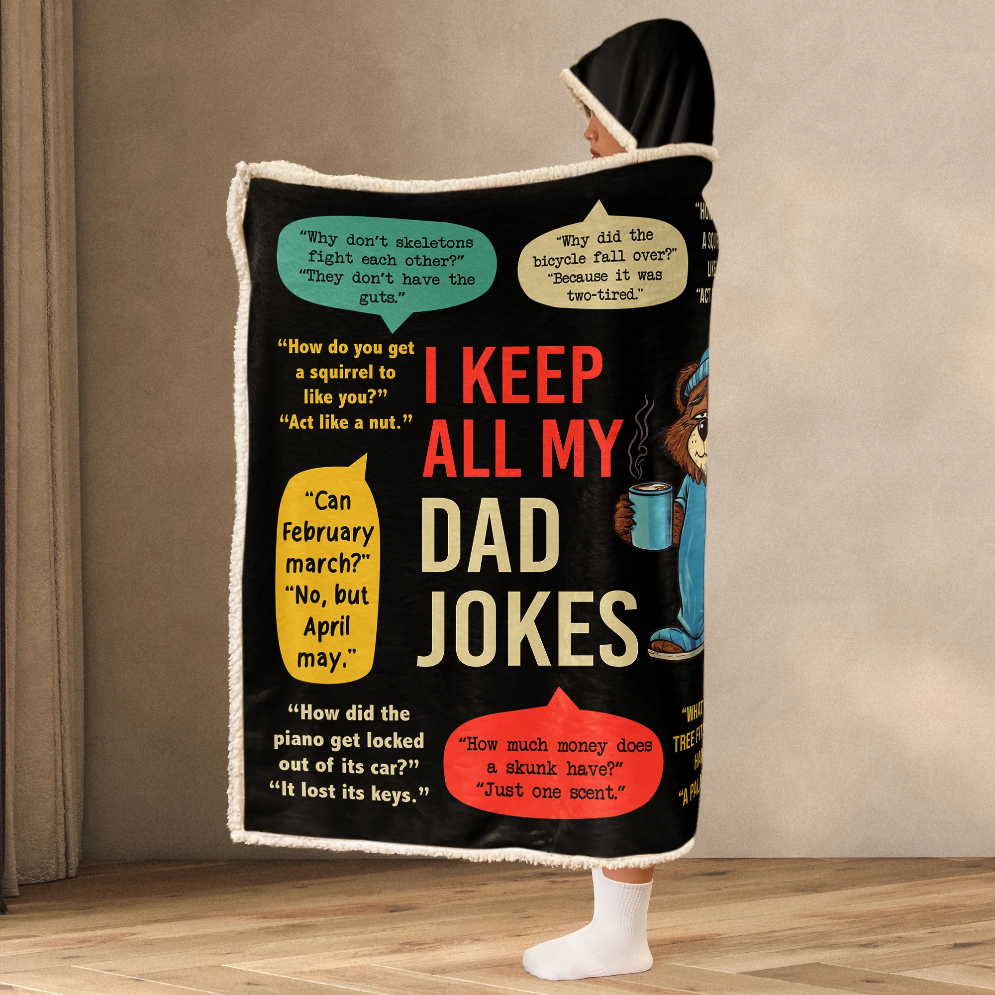 I Keep All My Dad Jokes In My Dad-A-Base - Personalized Wearable Blanket Hoodie - Image 3