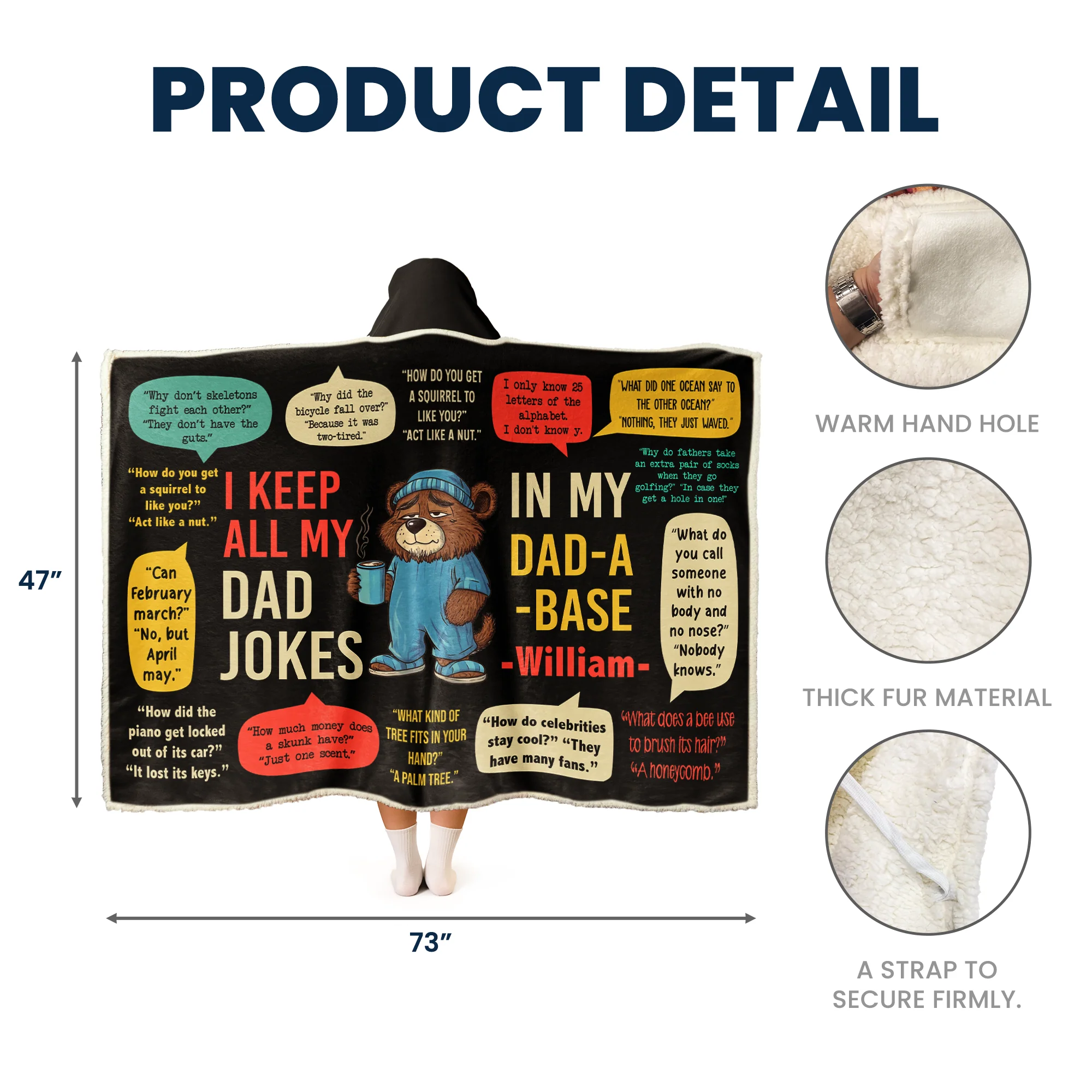 I Keep All My Dad Jokes In My Dad-A-Base - Personalized Wearable Blanket Hoodie - Image 6