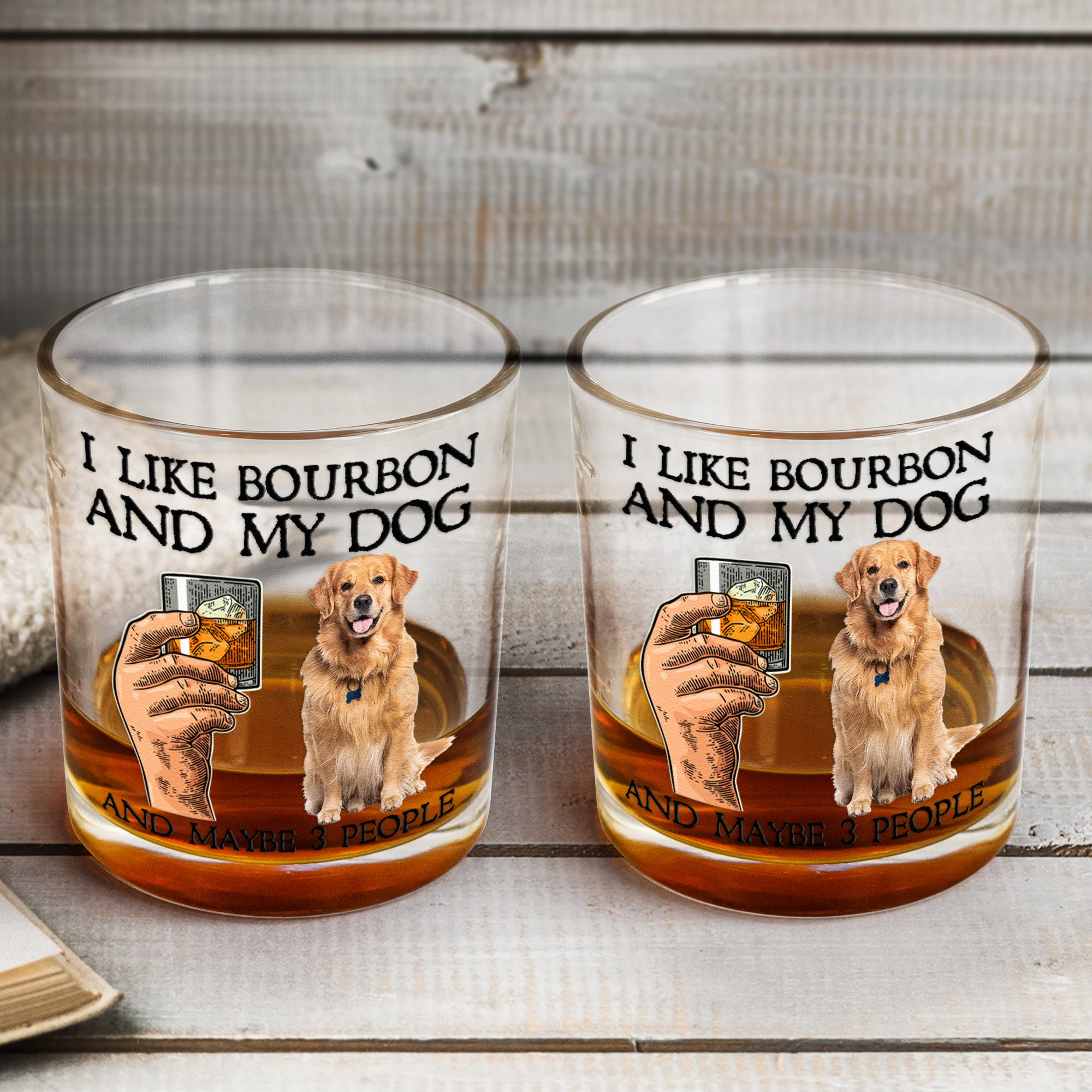 I Like Bourbon And My Dogs And Maybe 3 People - Personalized Photo Whiskey Glass - Image 2