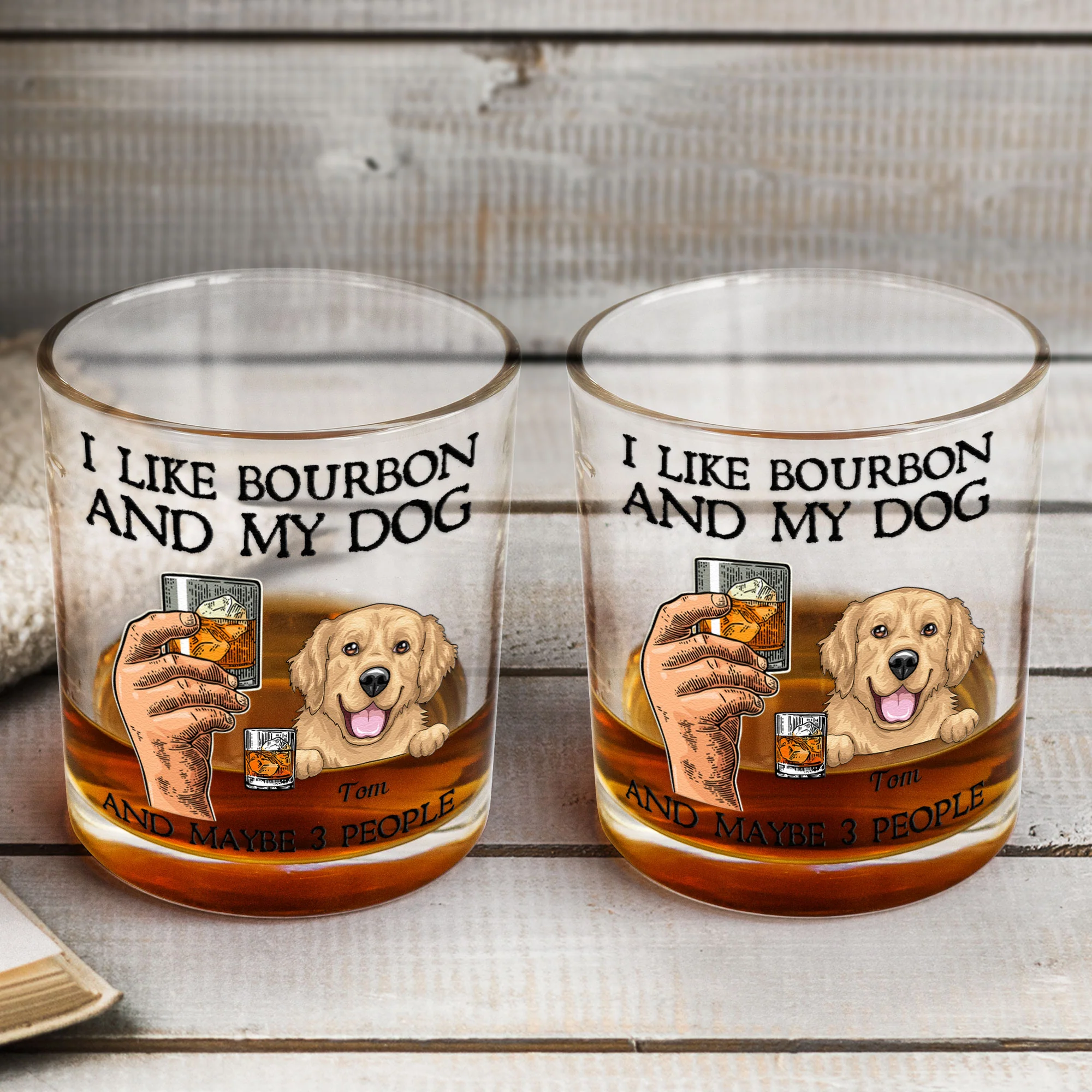 I Like Bourbon, Whiskey And My Dogs And Maybe 3 People - Personalized Whiskey Glass - Image 4