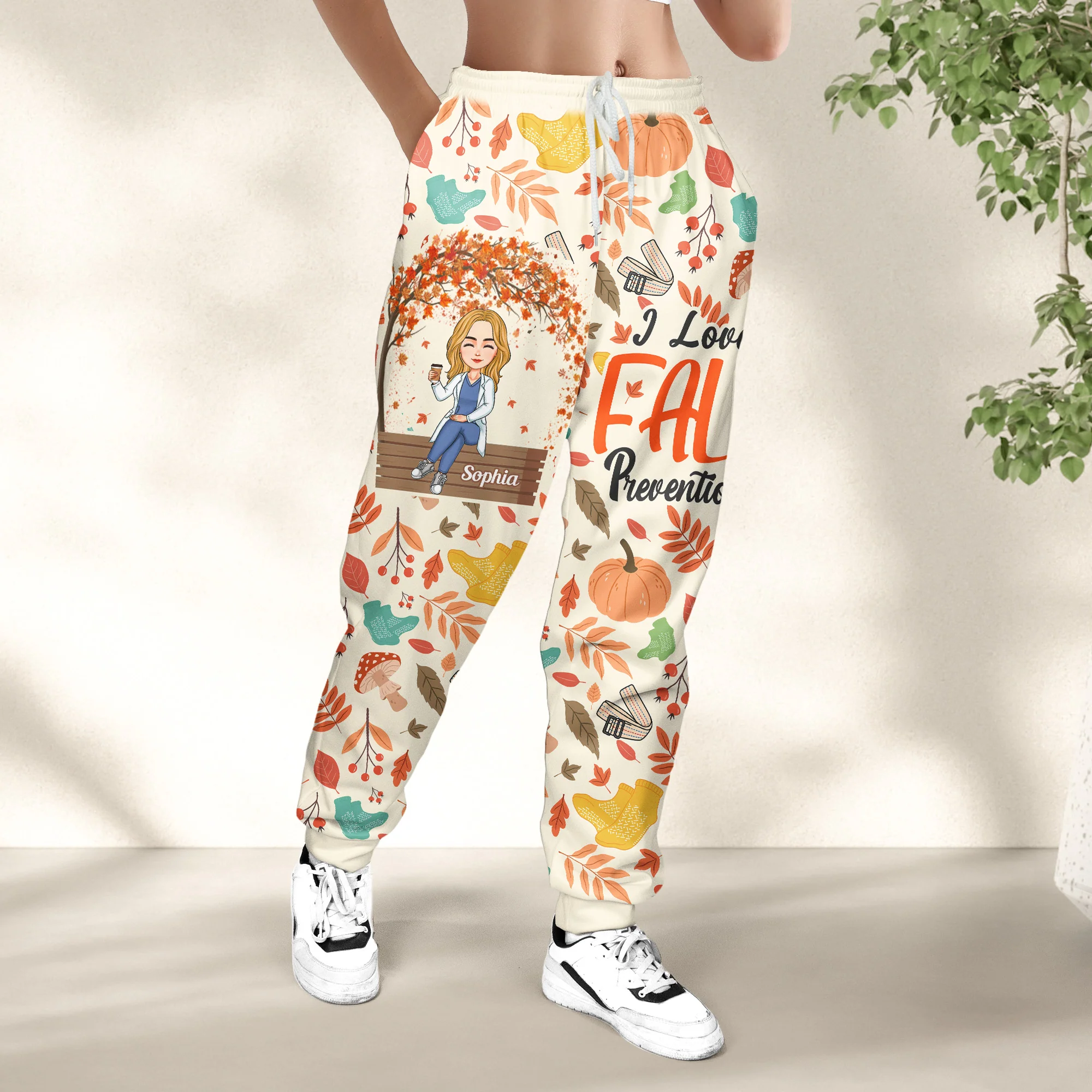 I Love Fall Prevention Nurse Autumn Gift - Personalized Sweatpants - Image 4