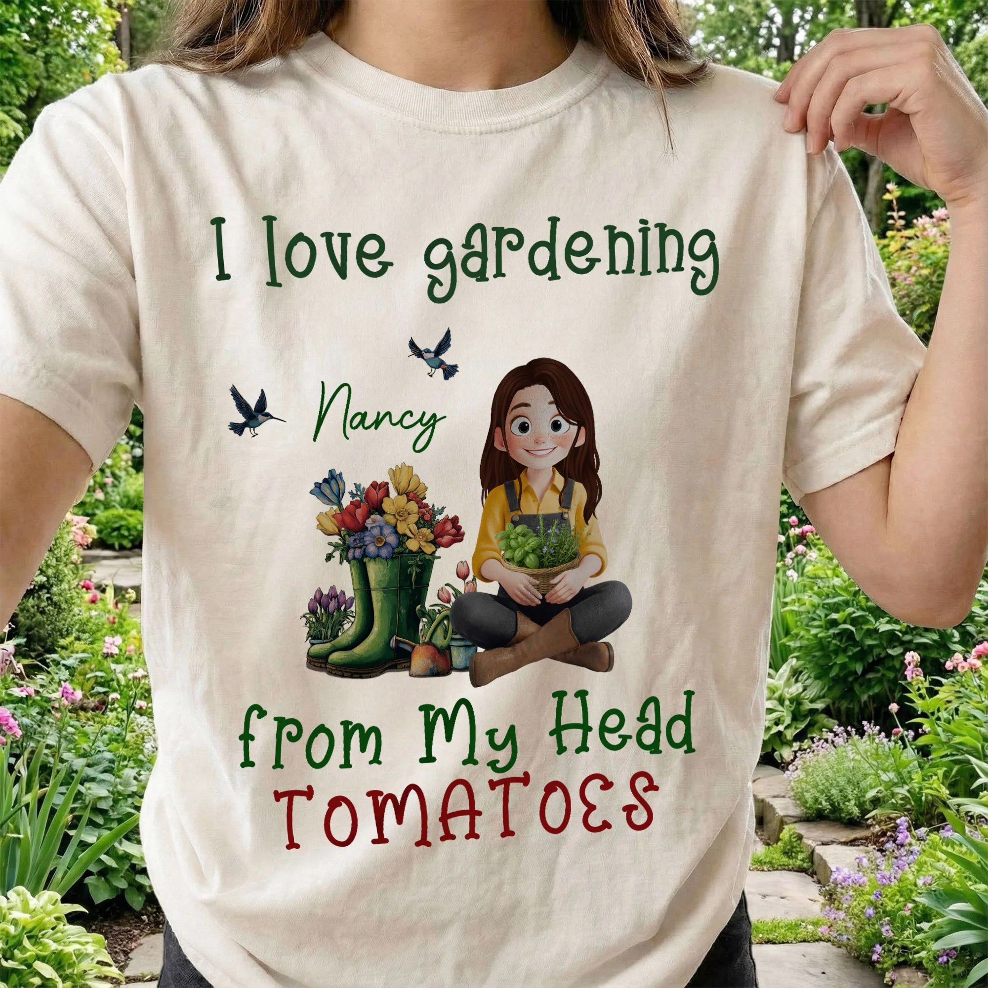I Love Gardening From My Head Tomatoes Funny Gardening - Personalized Shirt - Image 3